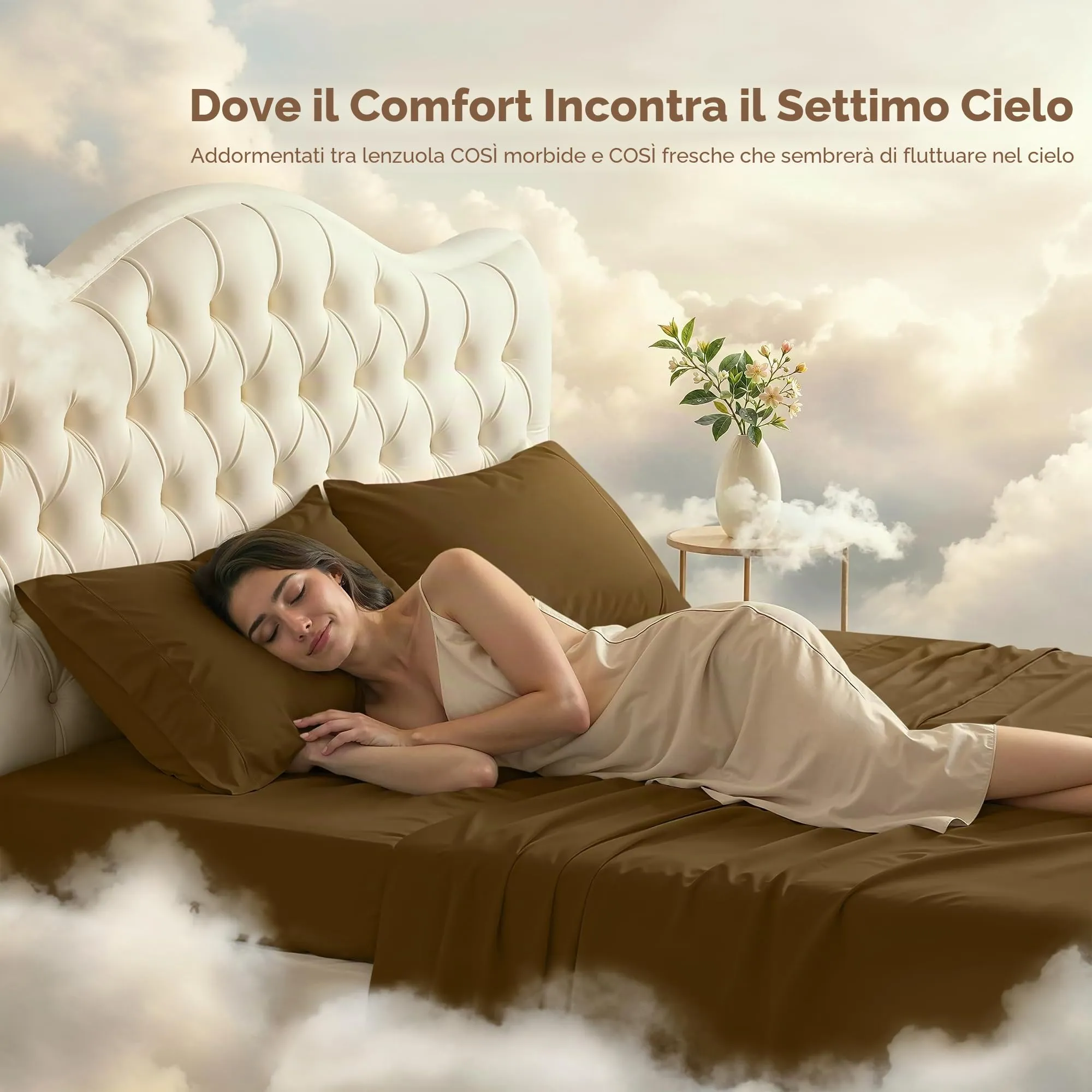 Utopia Bedding Set di lenzuola per letto matrimoniale, 4 pezzi, microfibra, Moka - immagine 3