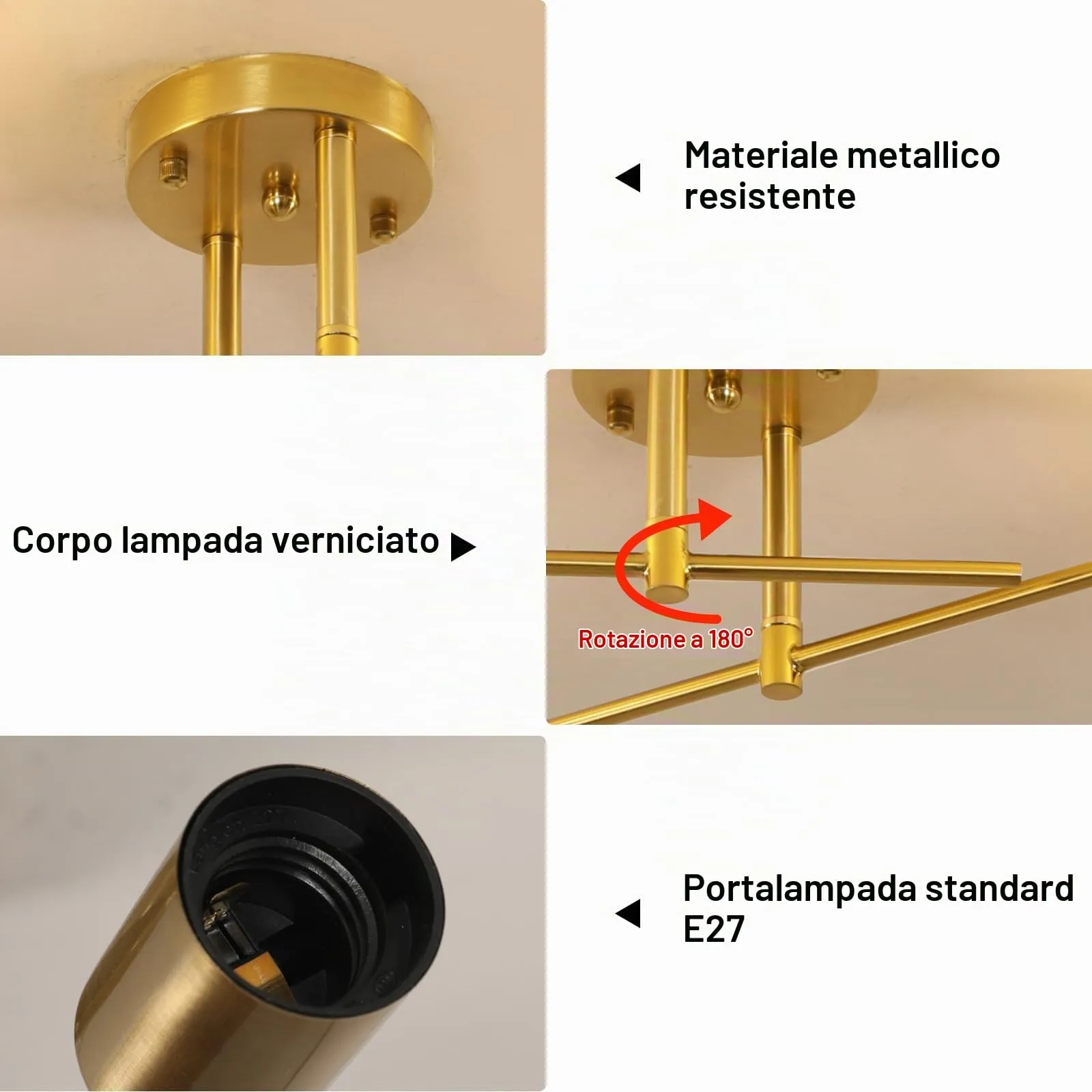 Comely Plafoniera Vintage Industriale, 2 Luci E27, Oro - immagine 6