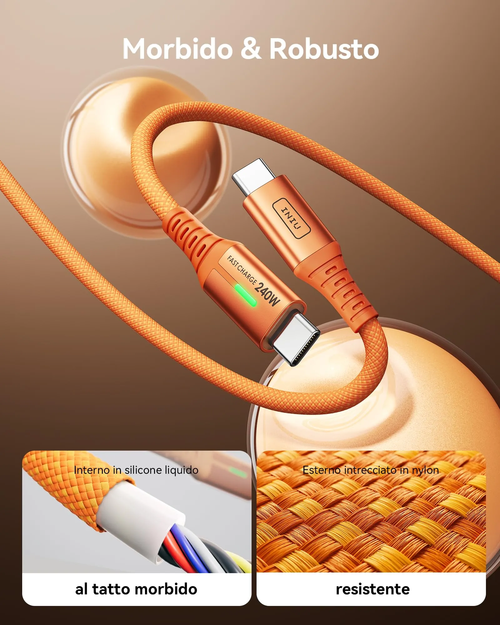 INIU 240W USB C to USB C Cable, 2m, 2-Pack, Orange - immagine 5