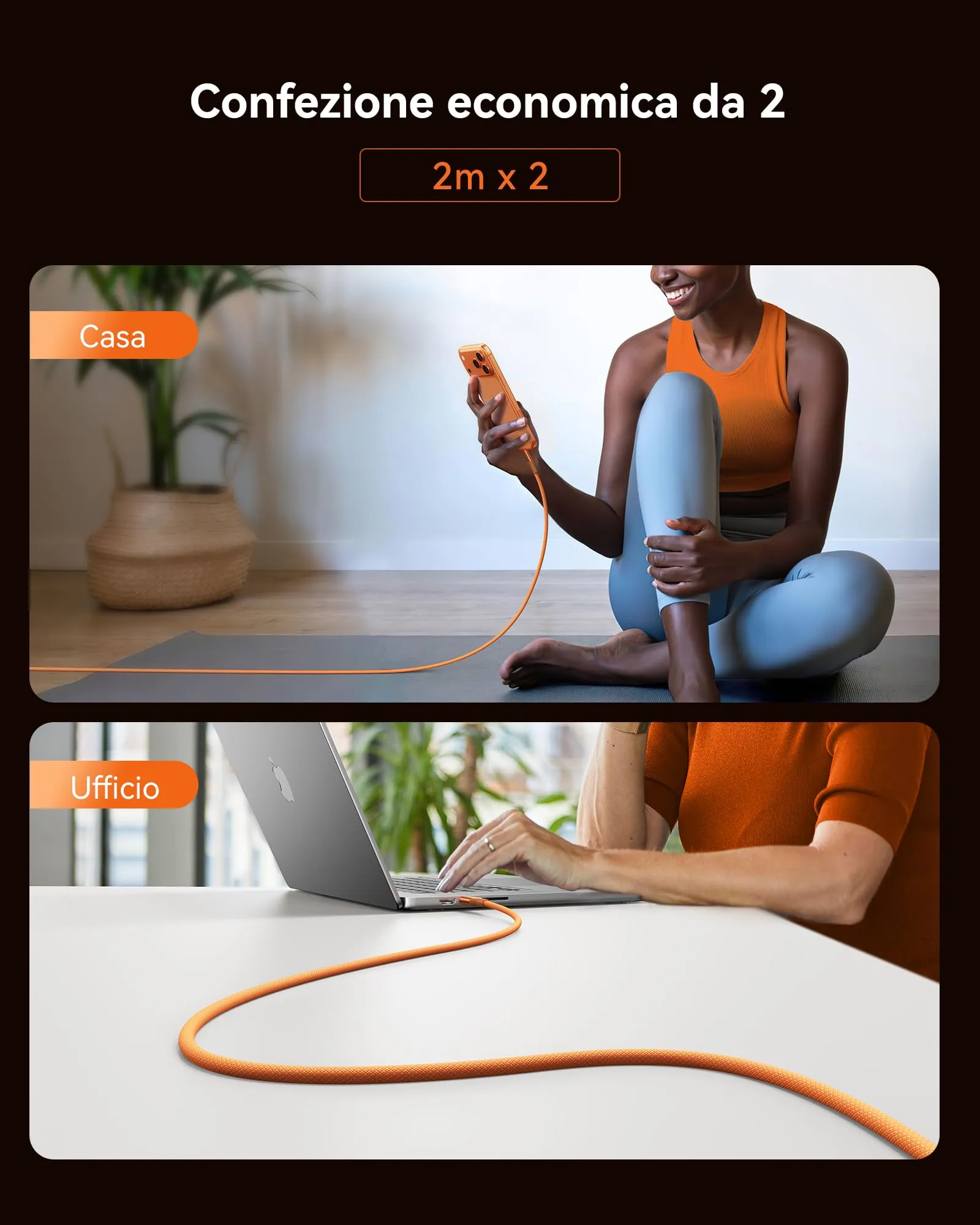INIU 240W USB C to USB C Cable, 2m, 2-Pack, Orange - immagine 7