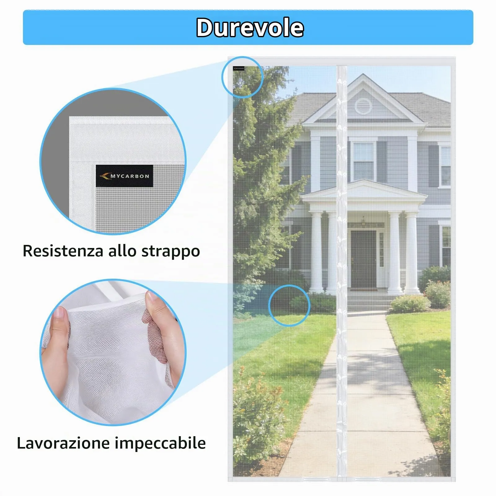 MYCARBON Zanzariera Porta Finestra Magnetica, 120x220cm, Bianco - immagine 4