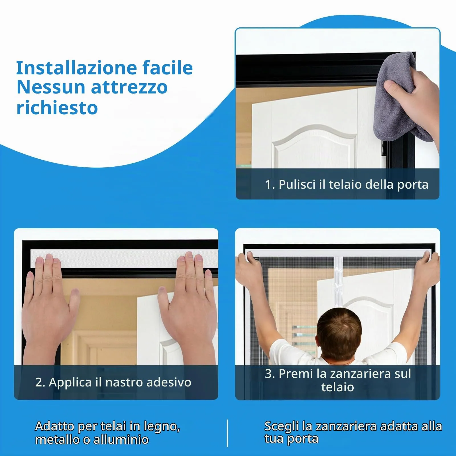 MYCARBON Zanzariera Porta Finestra Magnetica, 90x210cm, Bianco - immagine 7