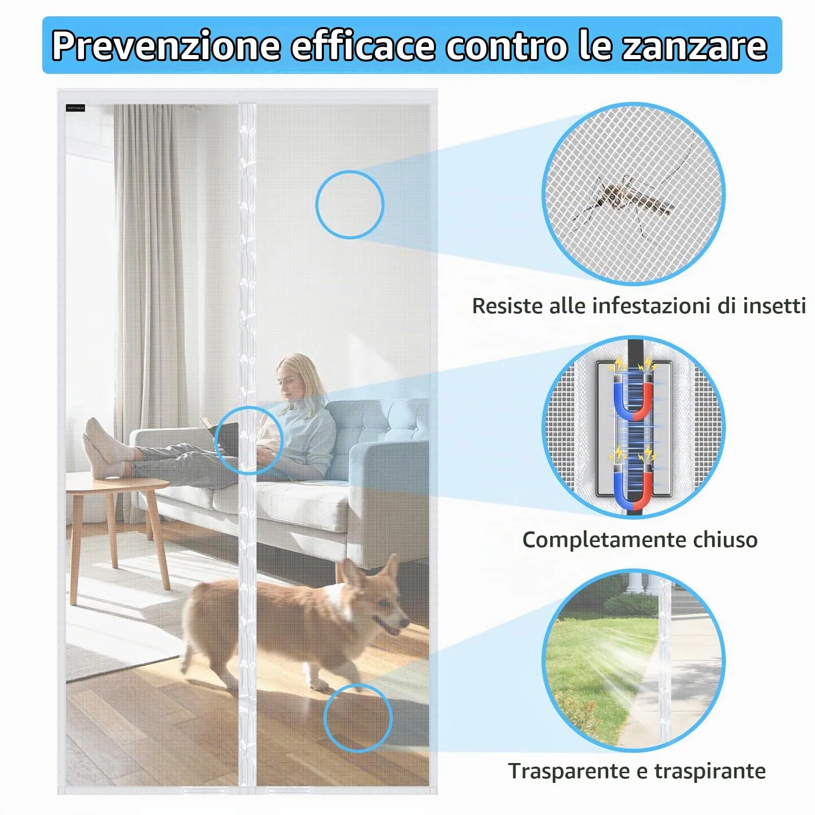 MYCARBON Zanzariera Porta Finestra Magnetica, 90x220cm, Bianco - immagine 3