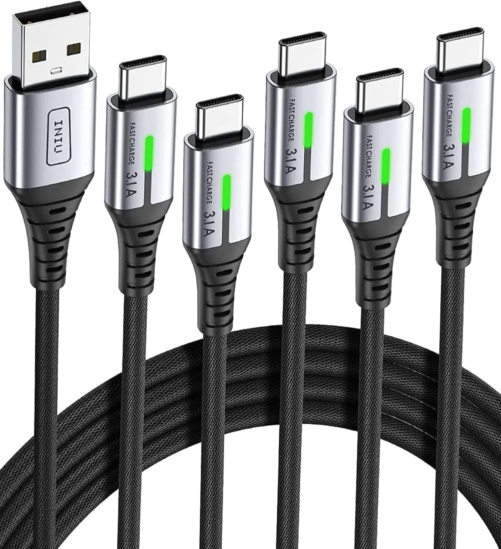 INIU Cavo USB A USB C, 3.1A Ricarica Rapida, Nylon (5 Pezzi: 0.5m, 1m, 1m, 2m, 2m) - immagine 1