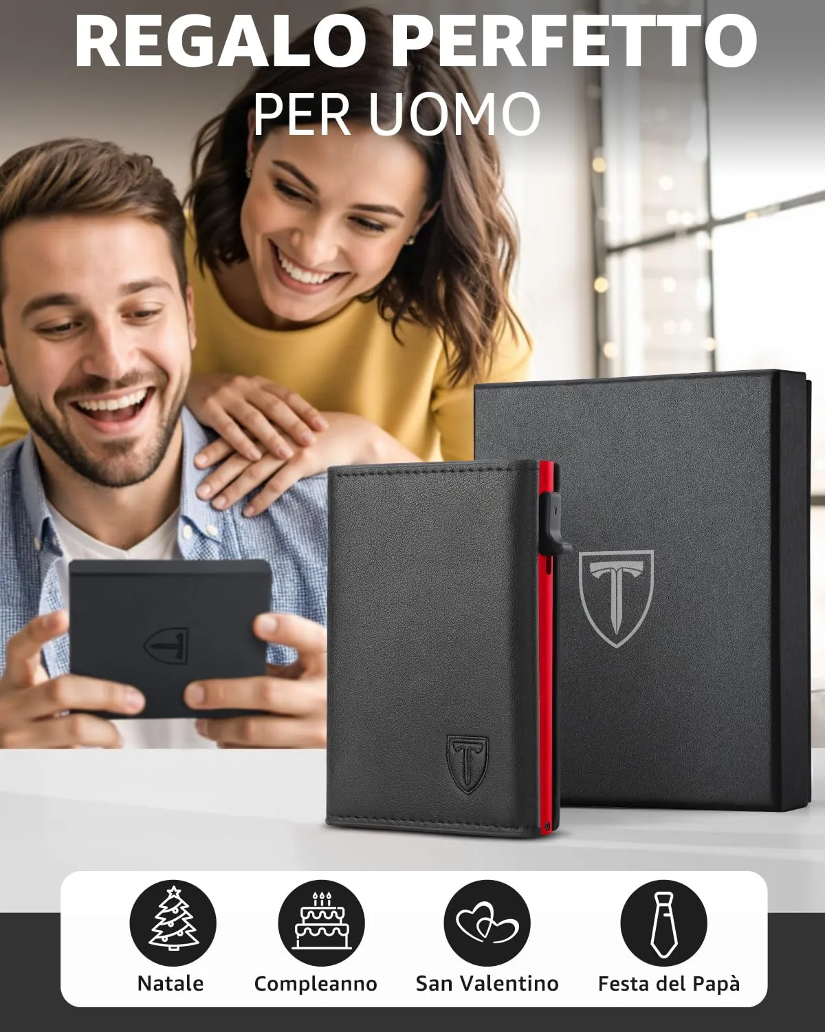 TEEHON Portafoglio Uomo Slim in Pelle con Protezione RFID, Portacarte e Portamonete (Rosso) - immagine 7