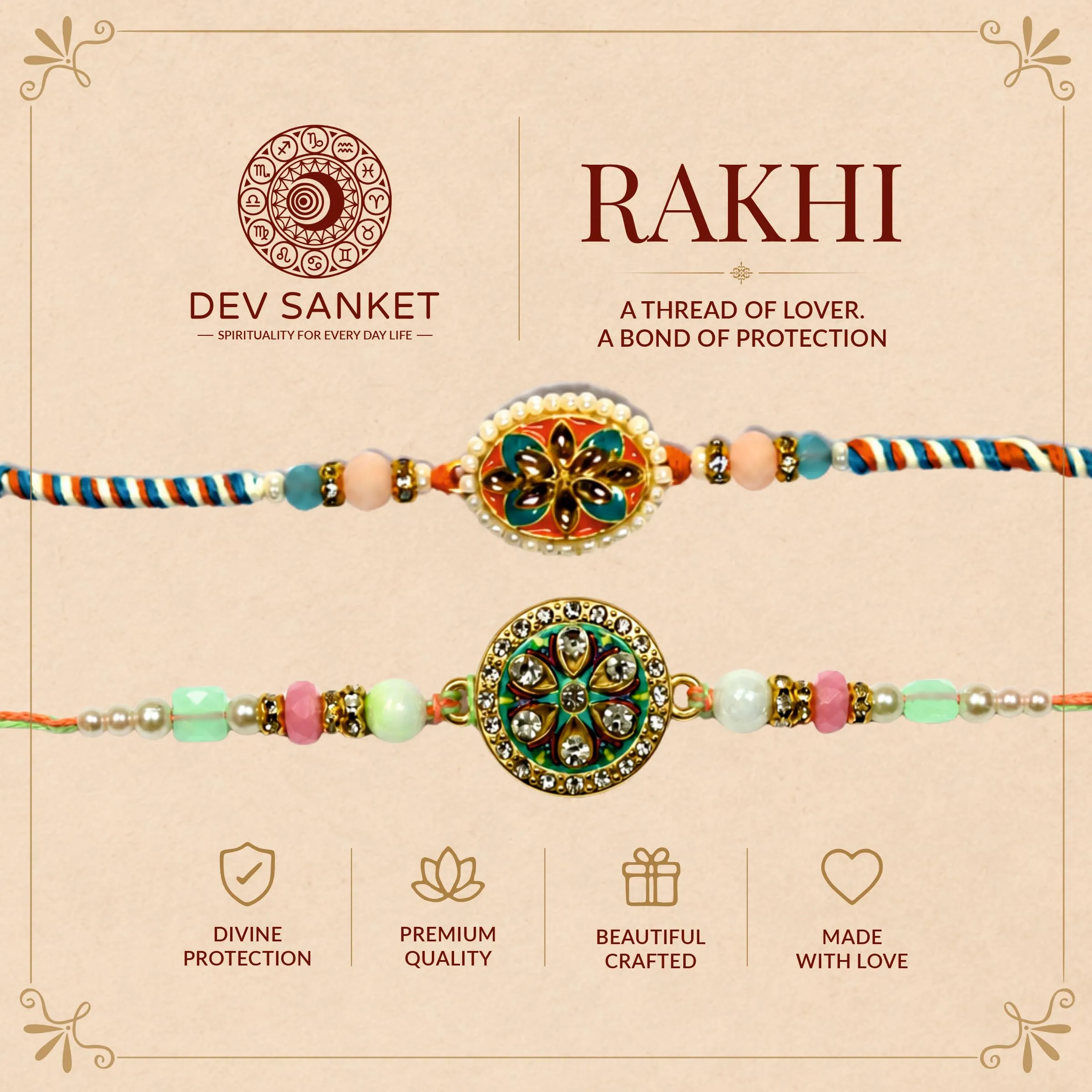 DEV SANKET Rakhi Set with Roli Chawal for Bhaiya Bhabhi - immagine 2