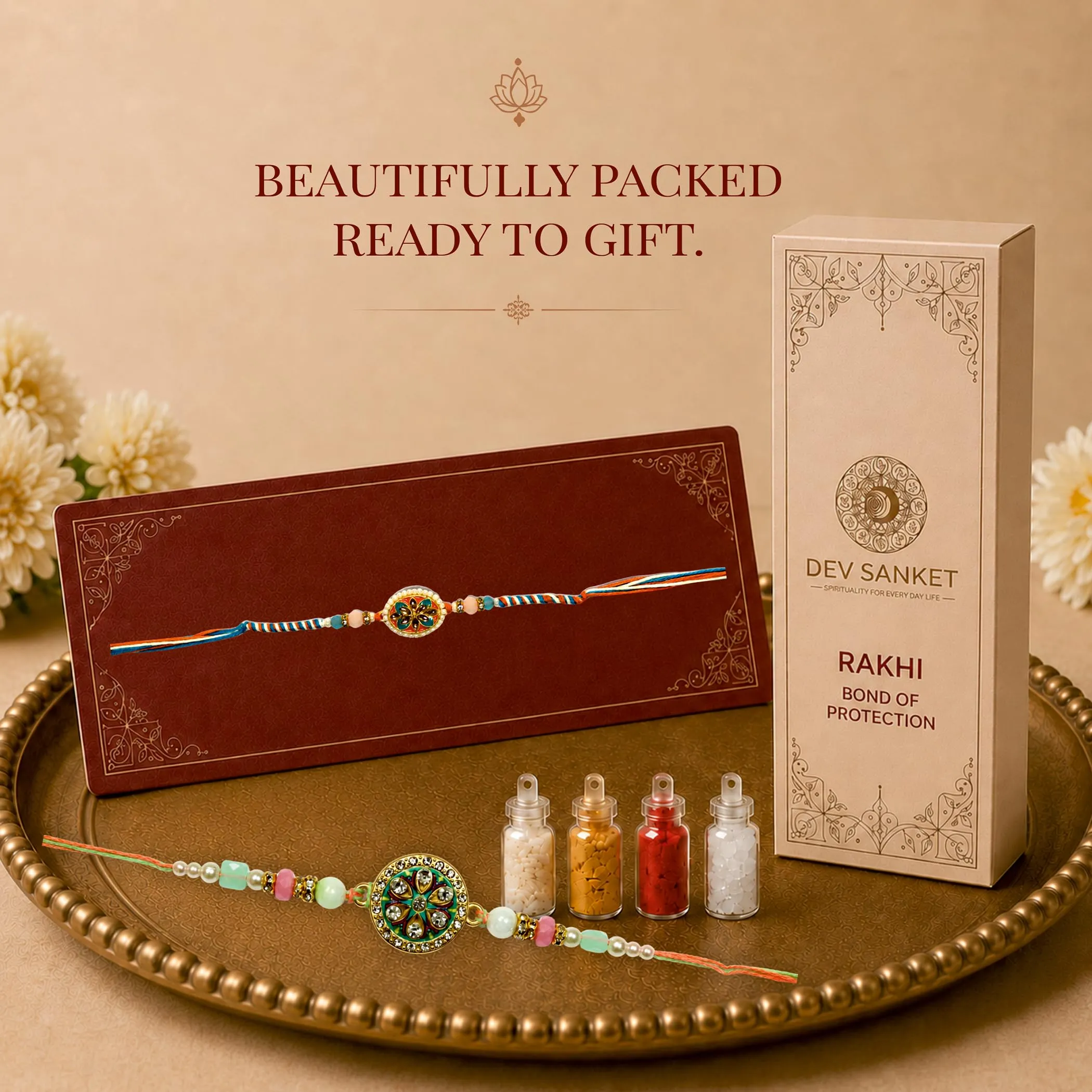 DEV SANKET Rakhi Set with Roli Chawal for Bhaiya Bhabhi - immagine 5