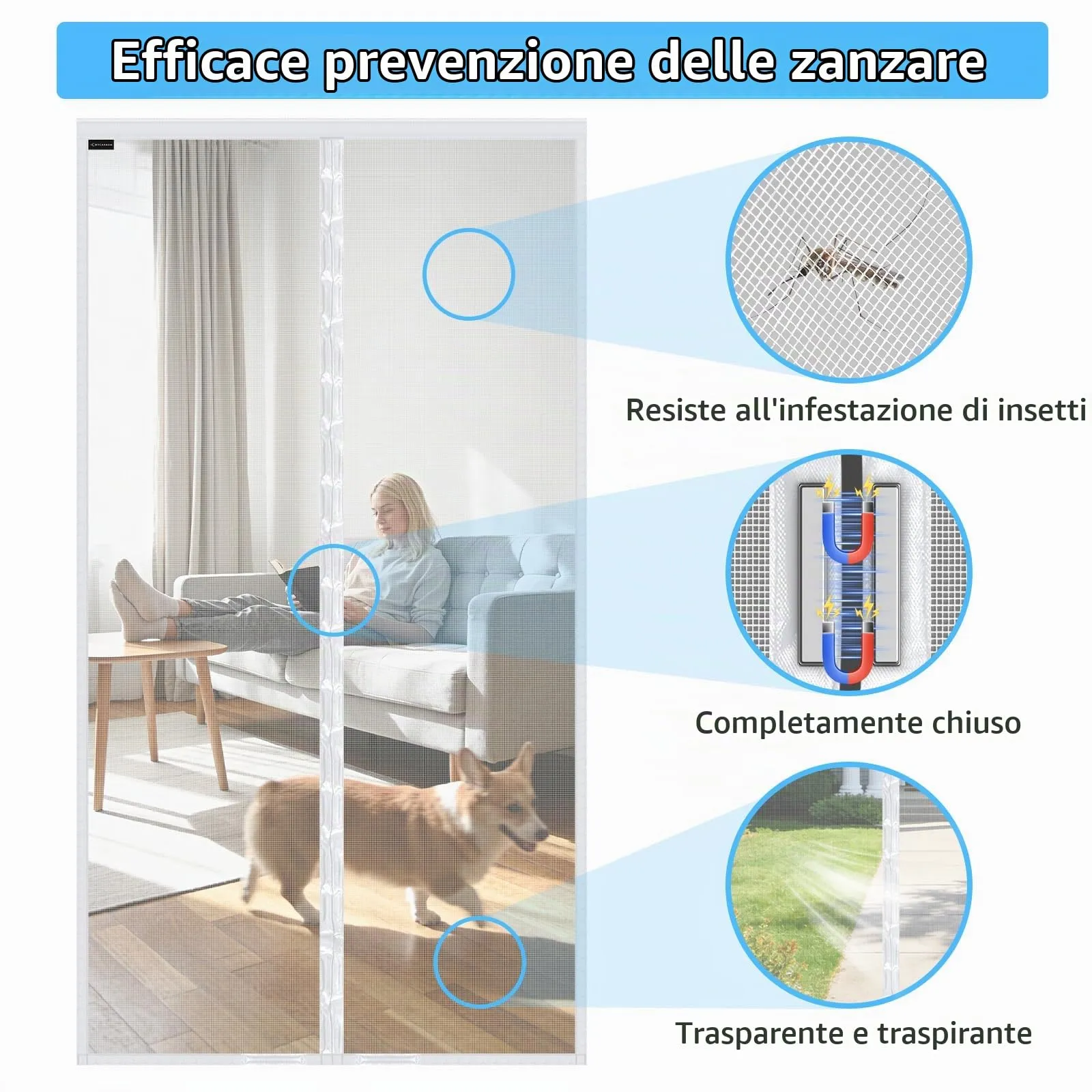 MYCARBON Zanzariera Porta Finestra Magnetica, 120x240cm, Bianco - immagine 3