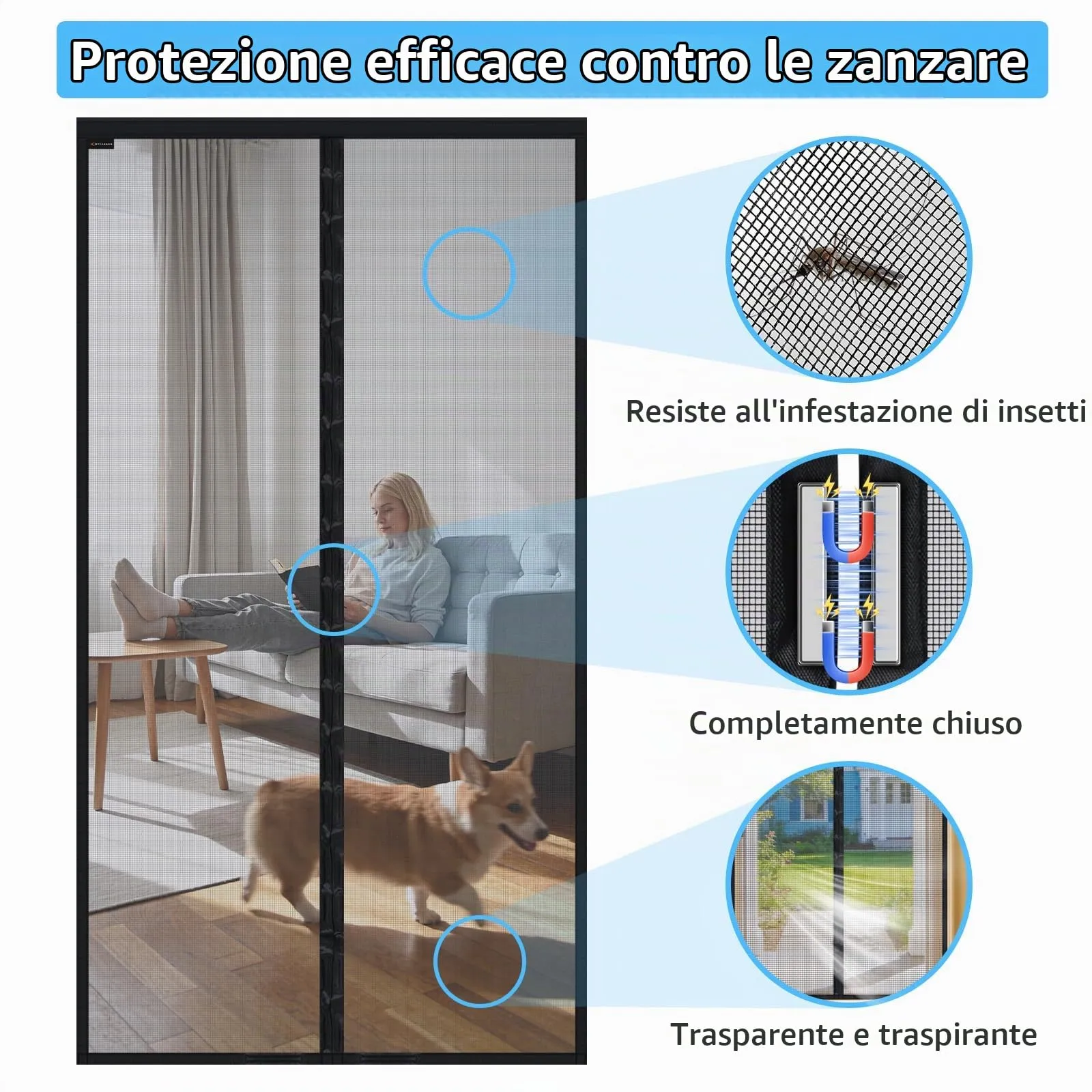 MYCARBON Zanzariera Magnetica per Porta Finestra, 120x240cm, Nero - immagine 3