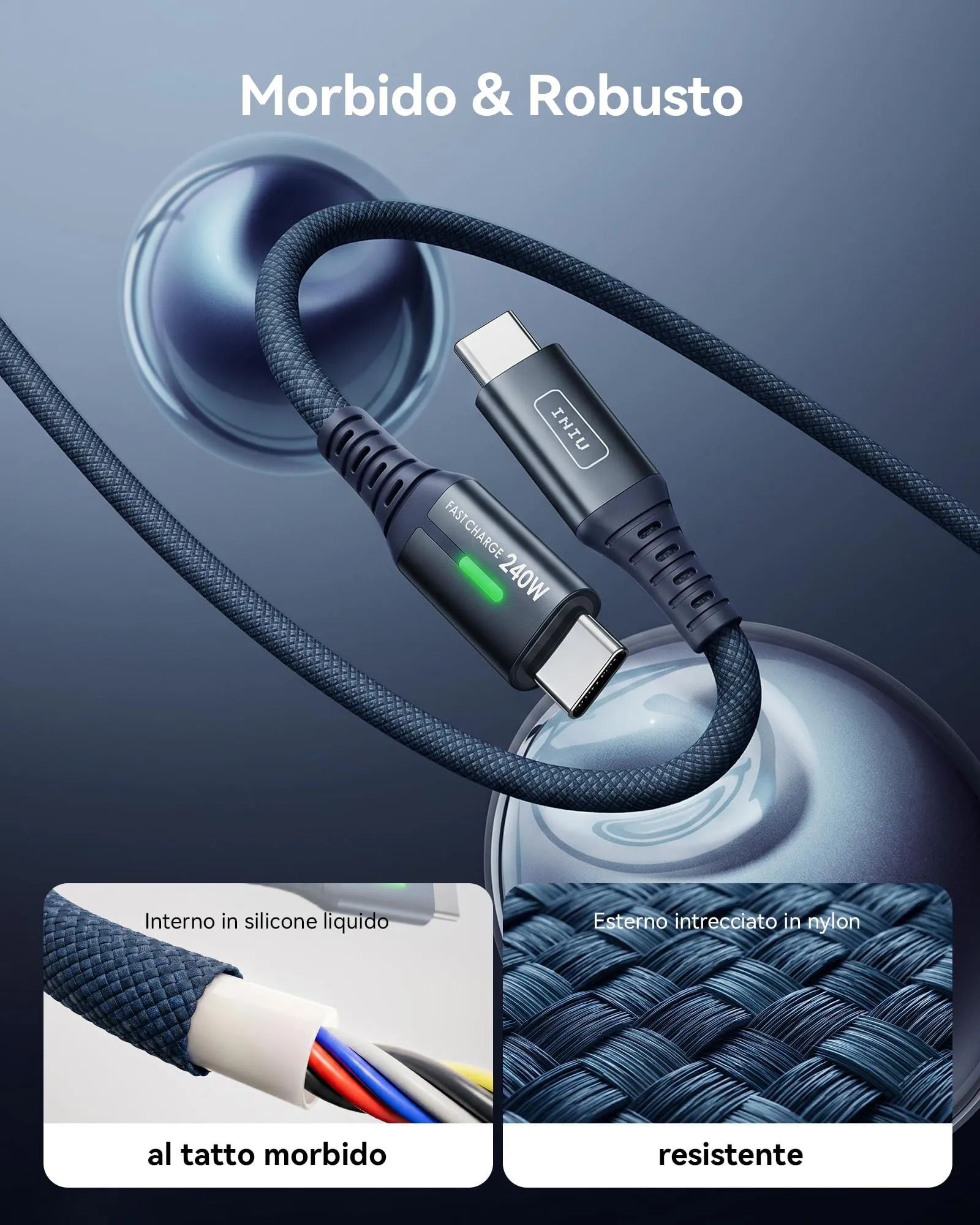 INIU Cavo USB C a USB C 240W, 2 Pezzi 2m, Blu - immagine 5