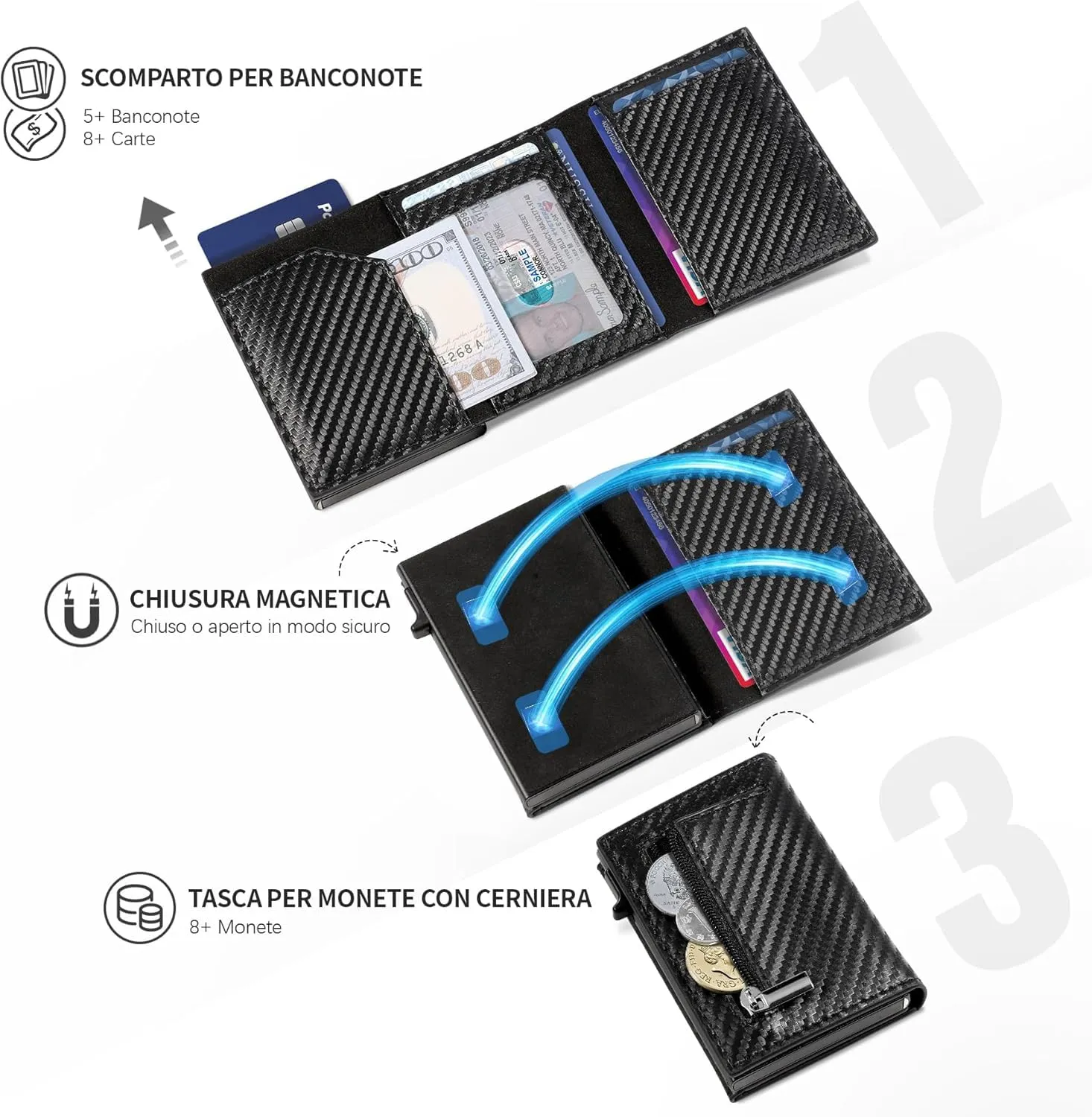 TEEHON Portafoglio Uomo Slim con Chiusura Magnetica e Protezione RFID - immagine 2