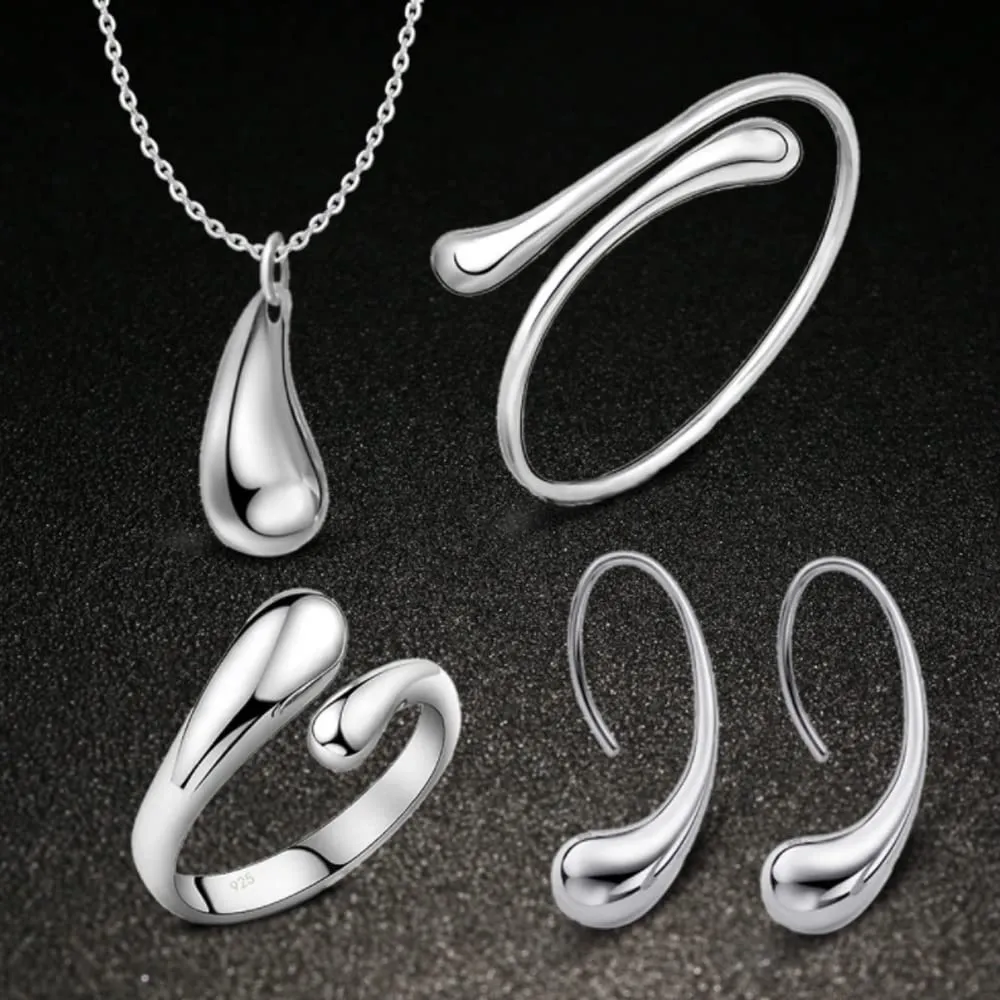 TOFBS Set di Gioielli a Goccia per Donna - Collana, Orecchini, Bracciale e Anello (Argento) - immagine 2