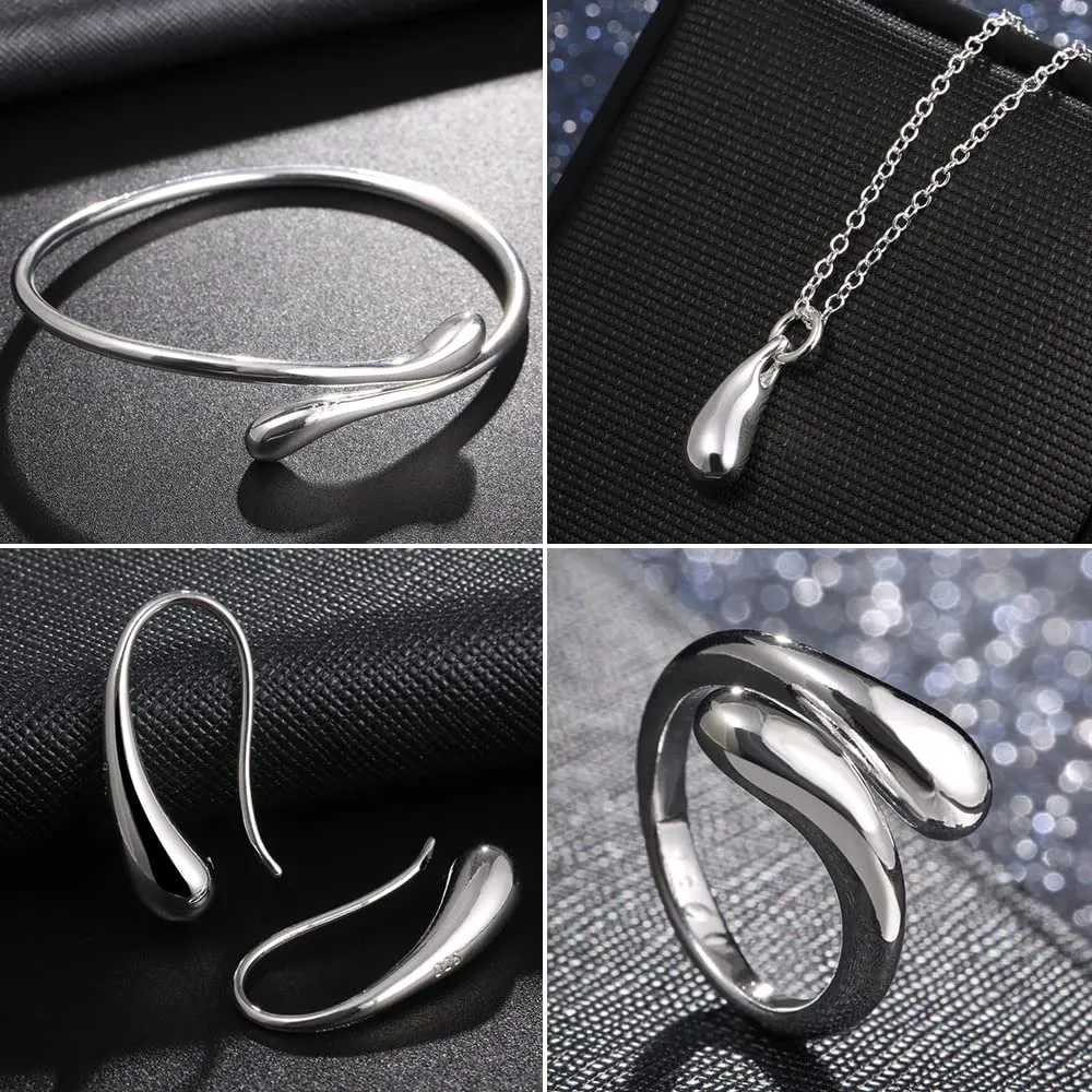 TOFBS Set di Gioielli a Goccia per Donna - Collana, Orecchini, Bracciale e Anello (Argento) - immagine 3