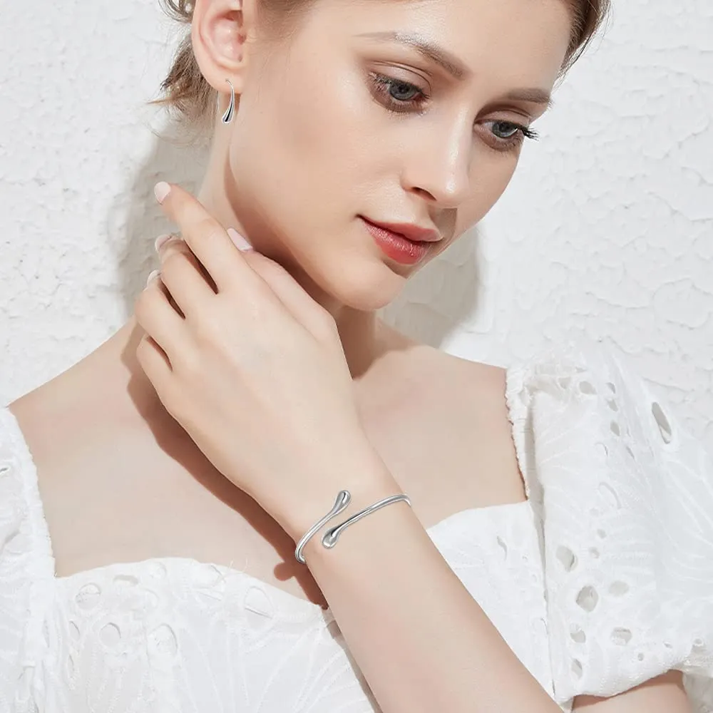 TOFBS Set di Gioielli a Goccia per Donna - Collana, Orecchini, Bracciale e Anello (Argento) - immagine 6