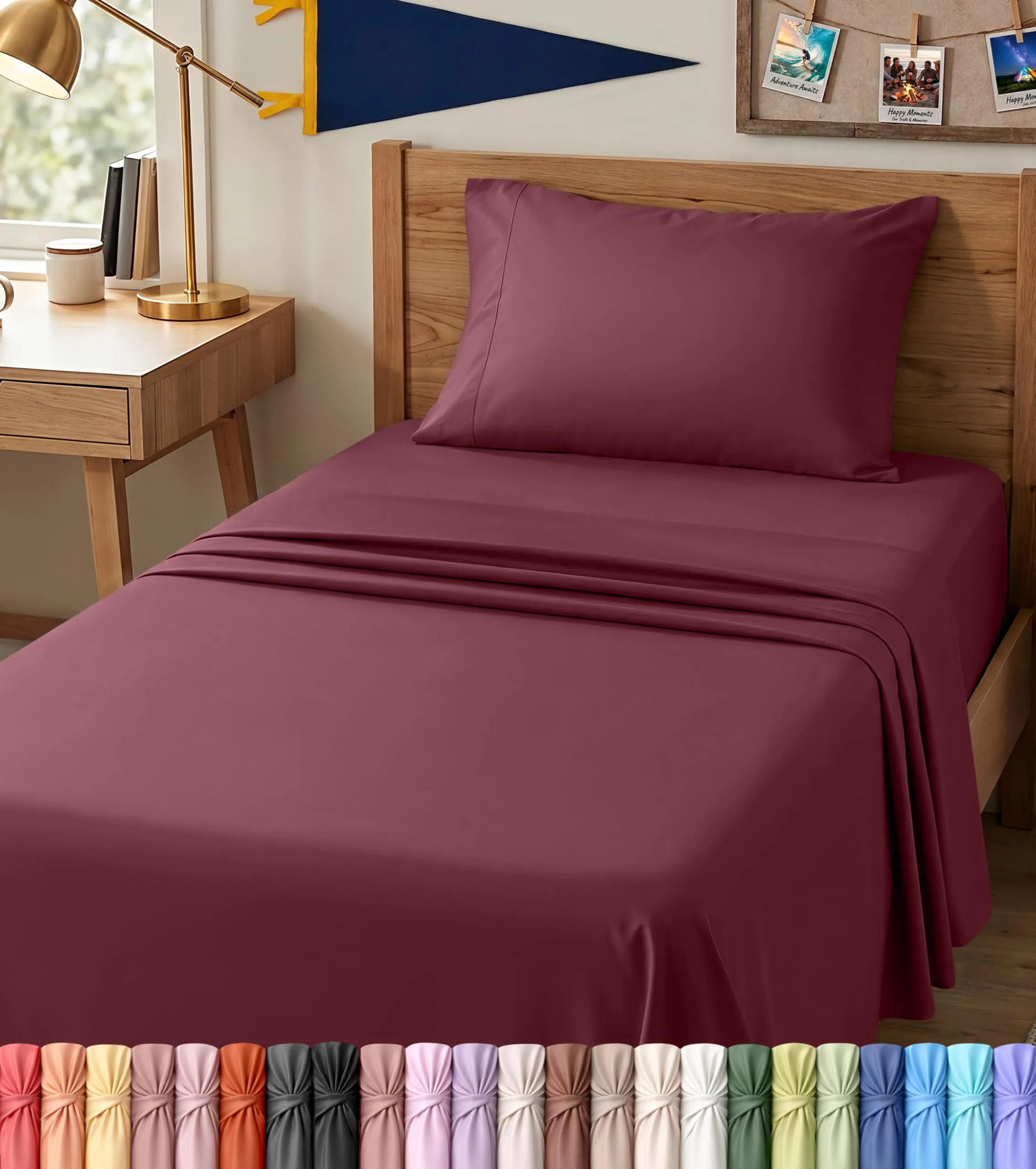 Utopia Bedding Set di lenzuola in microfibra, 3 pezzi, Twin XL, Borgogna - immagine 1