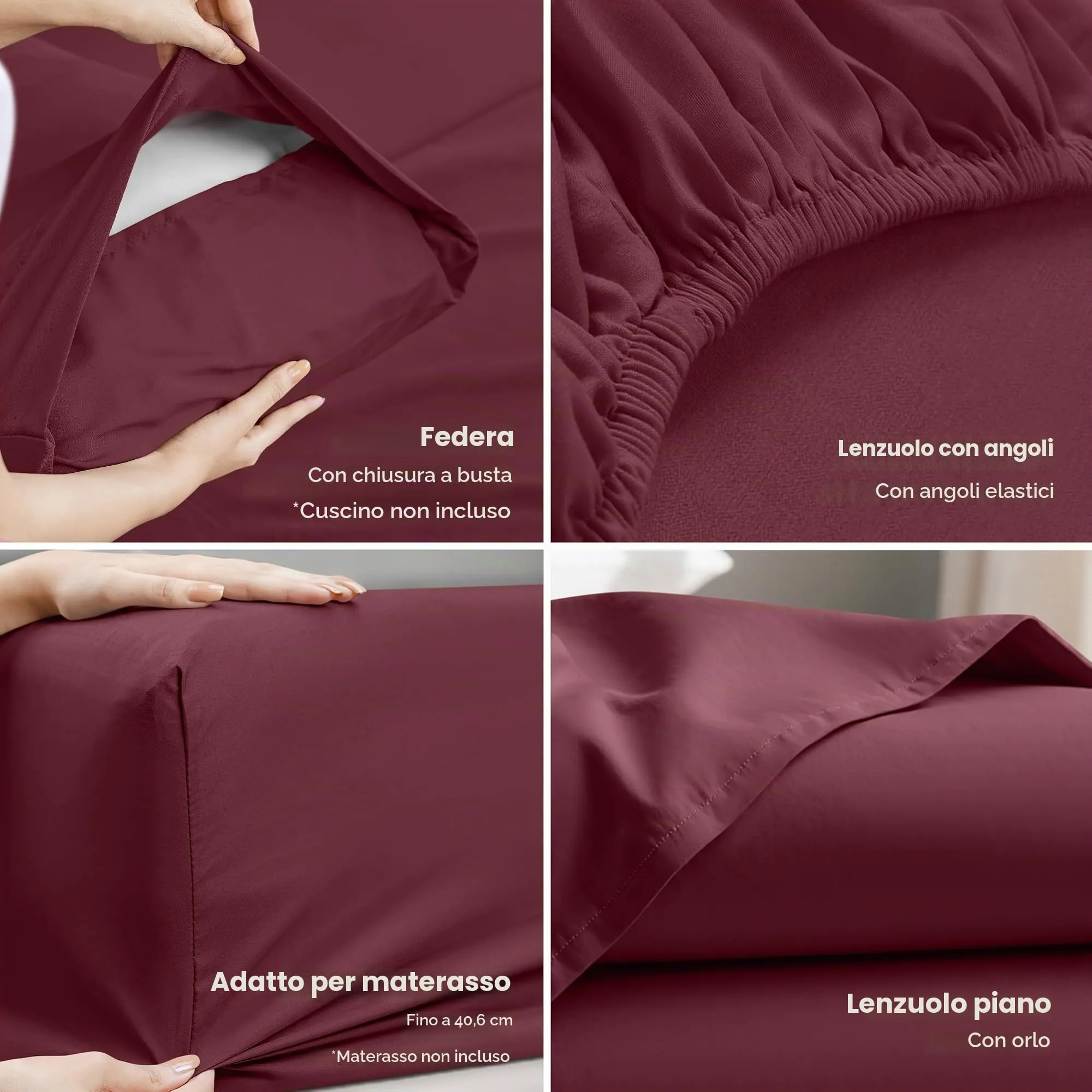 Utopia Bedding Set di lenzuola in microfibra, 3 pezzi, Twin XL, Borgogna - immagine 3