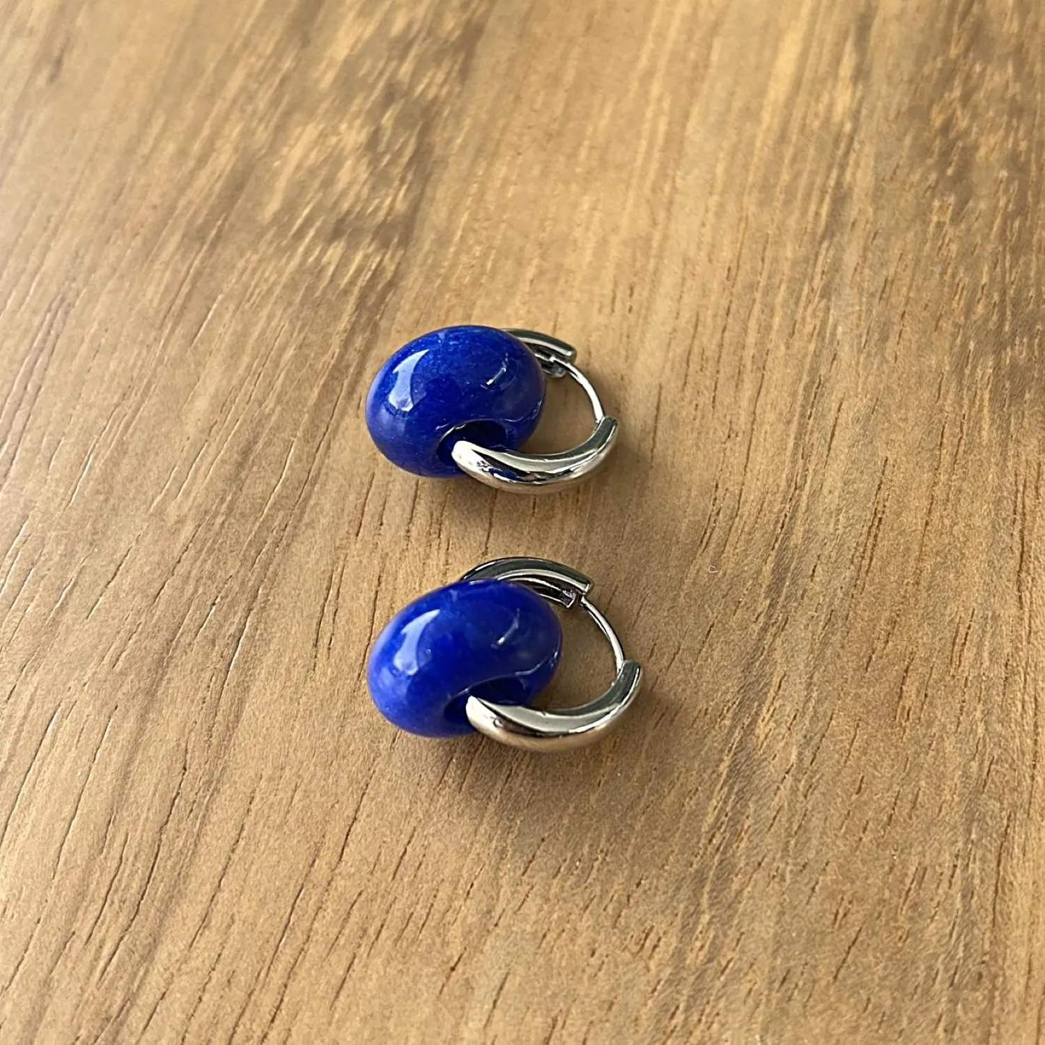 ASTER ALHELÍ Orecchini a Cerchio Donna Placcati Platino con Pietre Naturali, Blu indaco (Argento) - immagine 9