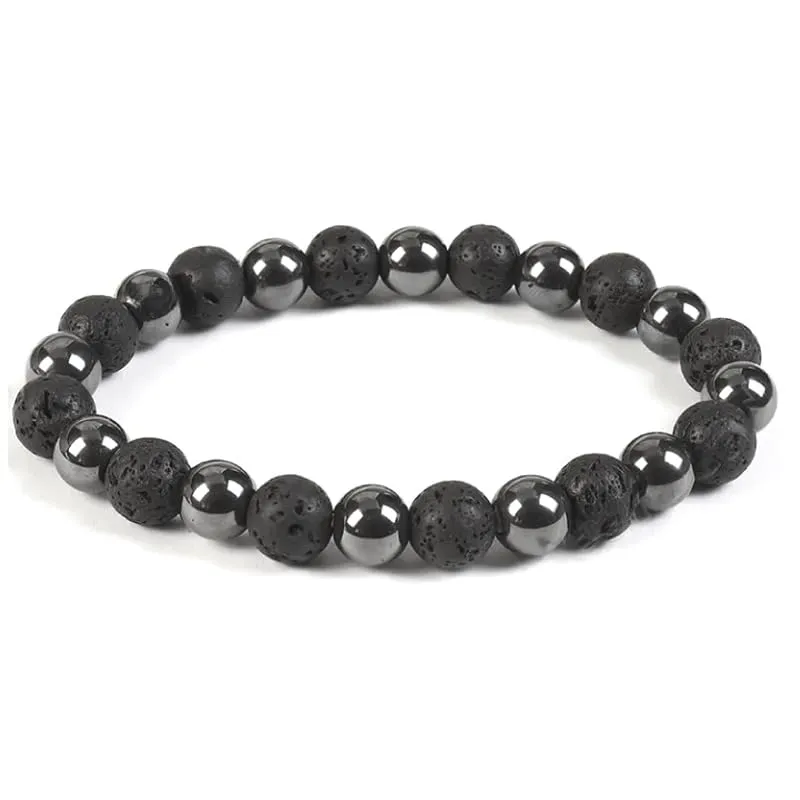 TENET Bracciale a sfere in ematite e pietra lavica, 8 mm - immagine 1