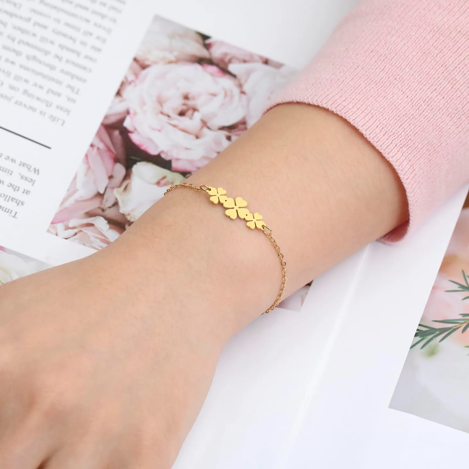 VASSAGO Bracciale da donna con quadrifoglio in acciaio inossidabile, Taglia unica - immagine 5