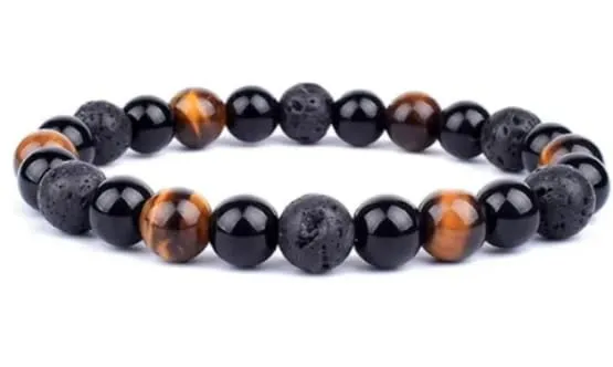 TENET Bracciale a sfere in pietra naturale Occhio di Tigre, Lava, Onice 8 mm - immagine 1