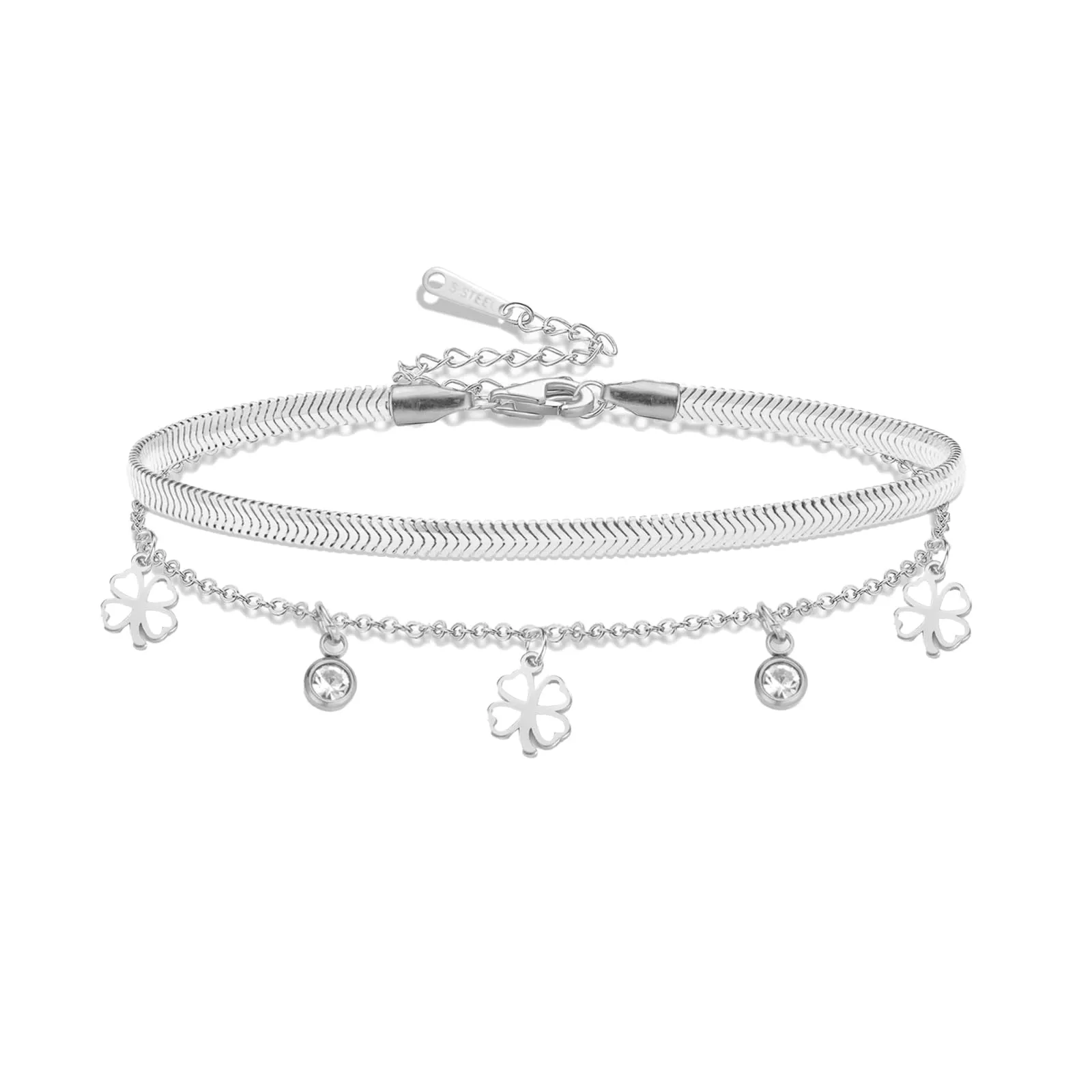 VASSAGO Bracciale da donna con quadrifoglio in acciaio inox, Misura unica - immagine 1
