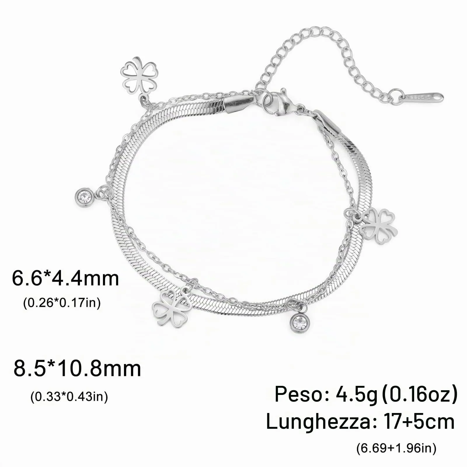 VASSAGO Bracciale da donna con quadrifoglio in acciaio inox, Misura unica - immagine 6
