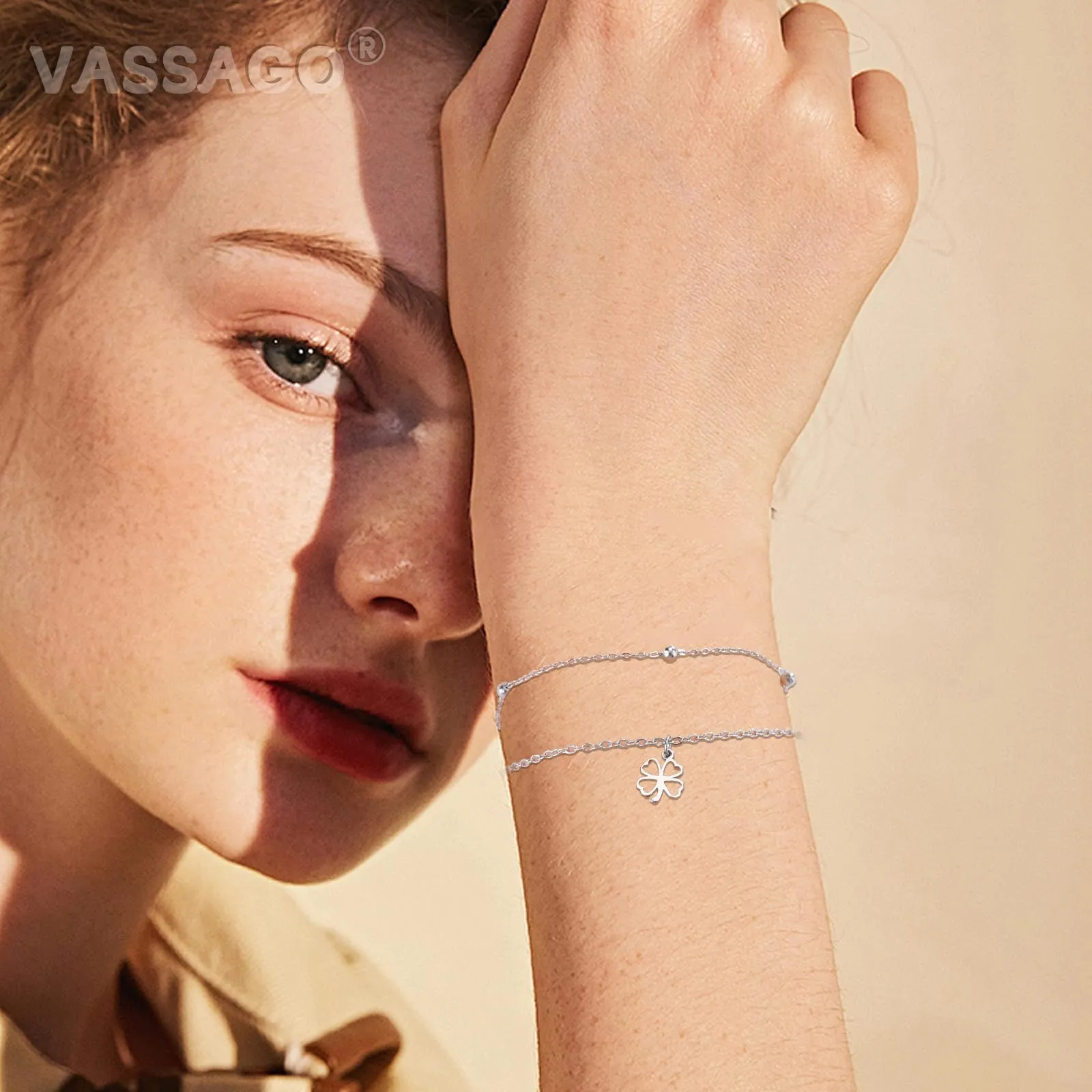 VASSAGO Bracciale da donna con quadrifoglio in acciaio inossidabile, Taglia unica - immagine 2