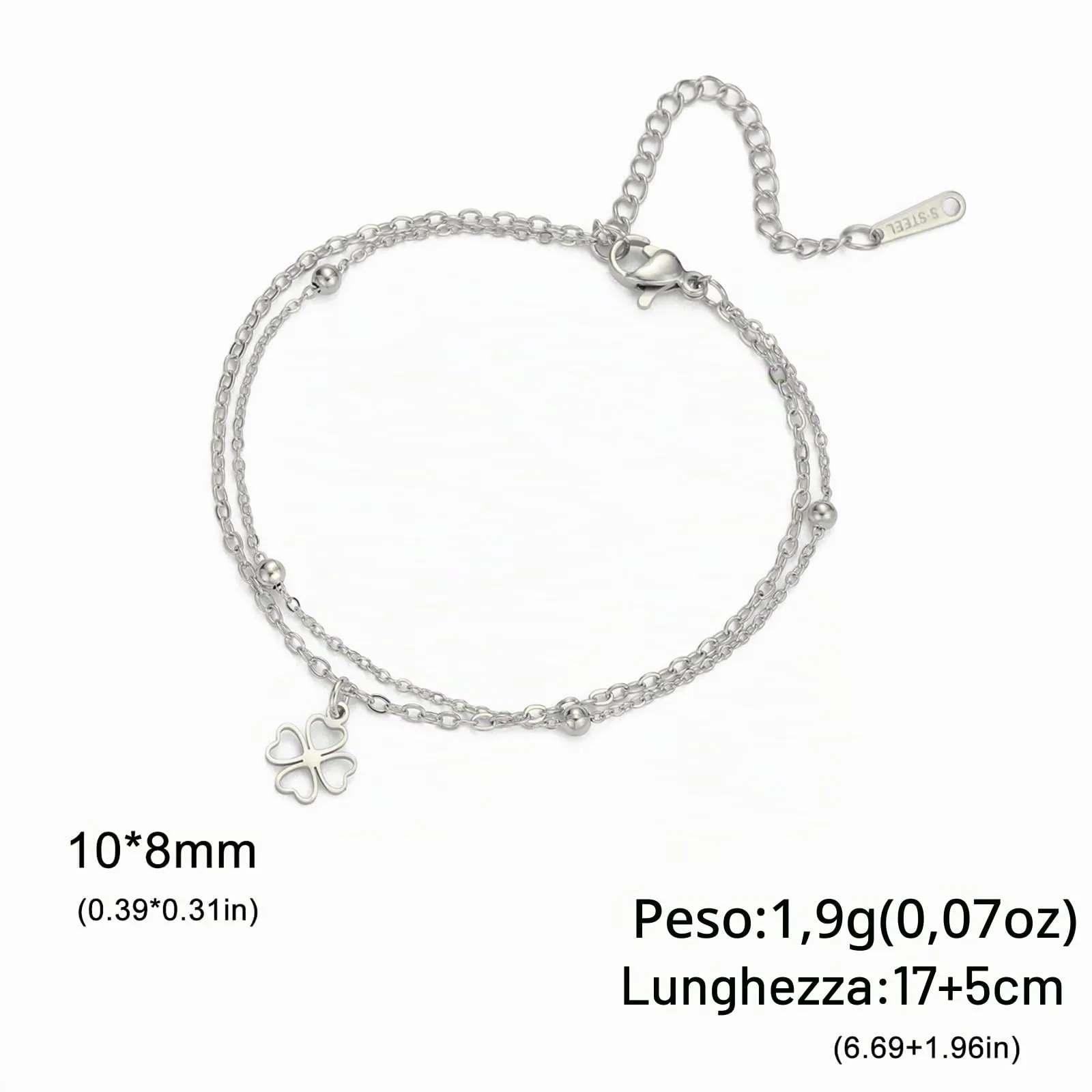 VASSAGO Bracciale da donna con quadrifoglio in acciaio inox, Taglia unica - immagine 6