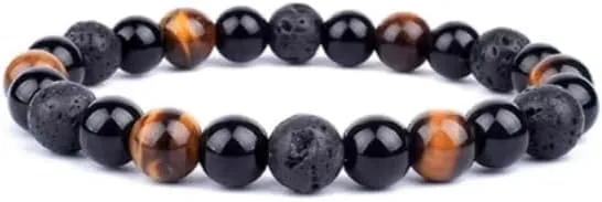 TENET Bracciale a sfere in pietra naturale Occhio di Tigre, Lava, Onice, 6 mm - immagine 1