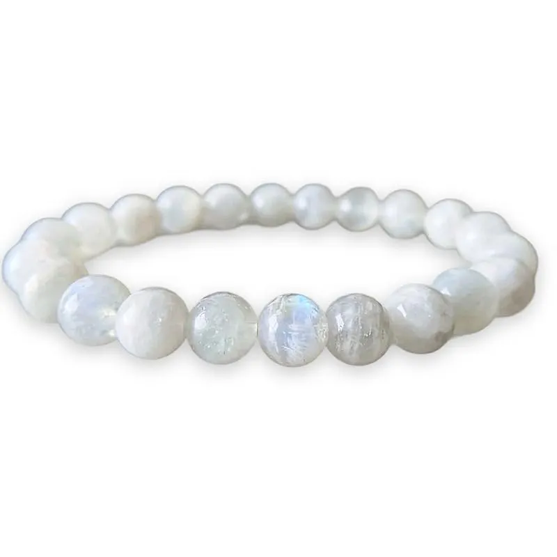 TENET Bracciale a sfere in pietra di luna bianca adularia, 8 mm - immagine 1