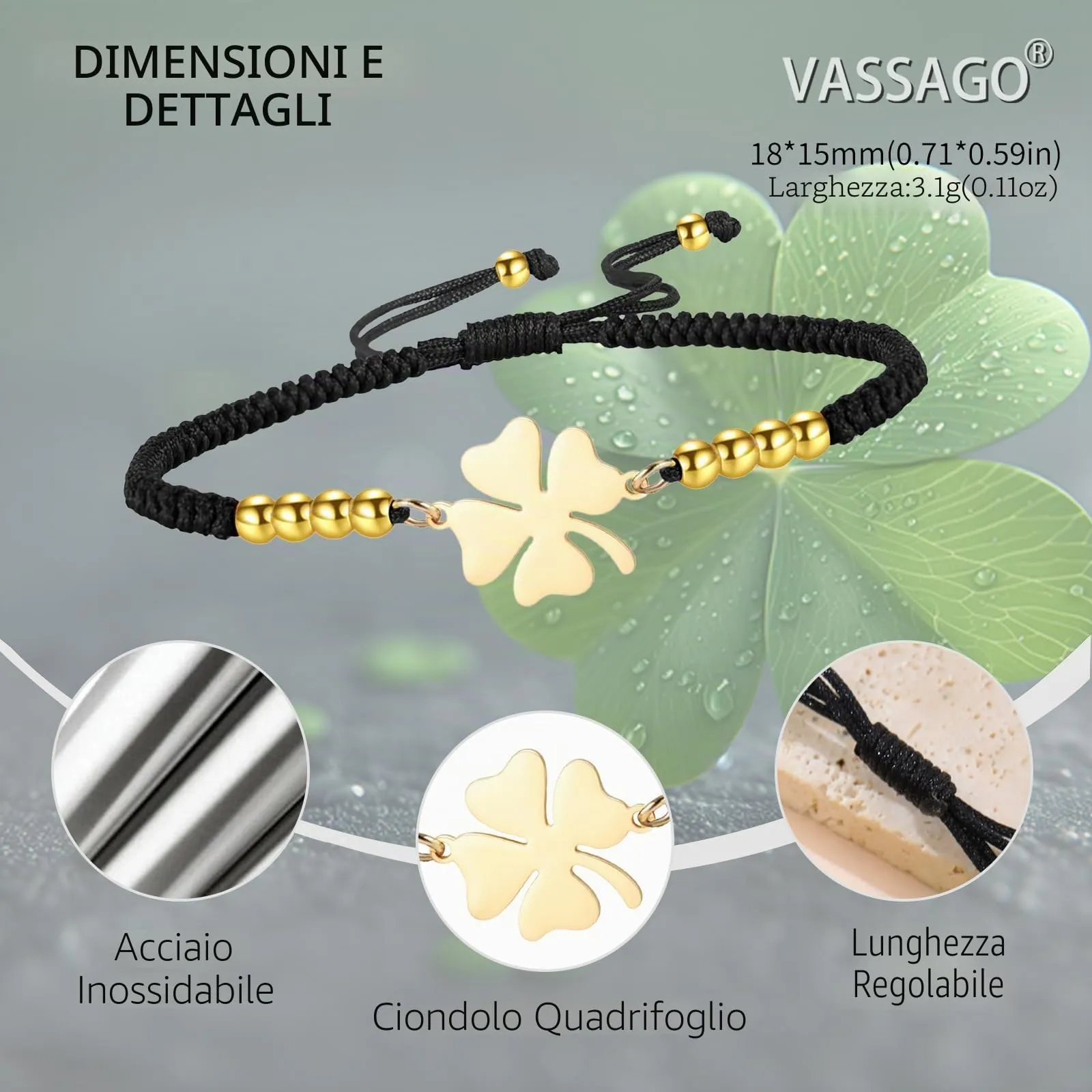 VASSAGO Bracciale da donna con quadrifoglio in acciaio inossidabile - immagine 4