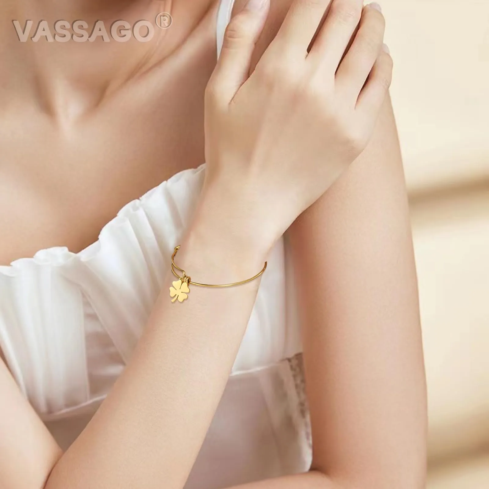 VASSAGO Bracciale da donna con quadrifoglio in acciaio inossidabile, Taglia unica - immagine 2