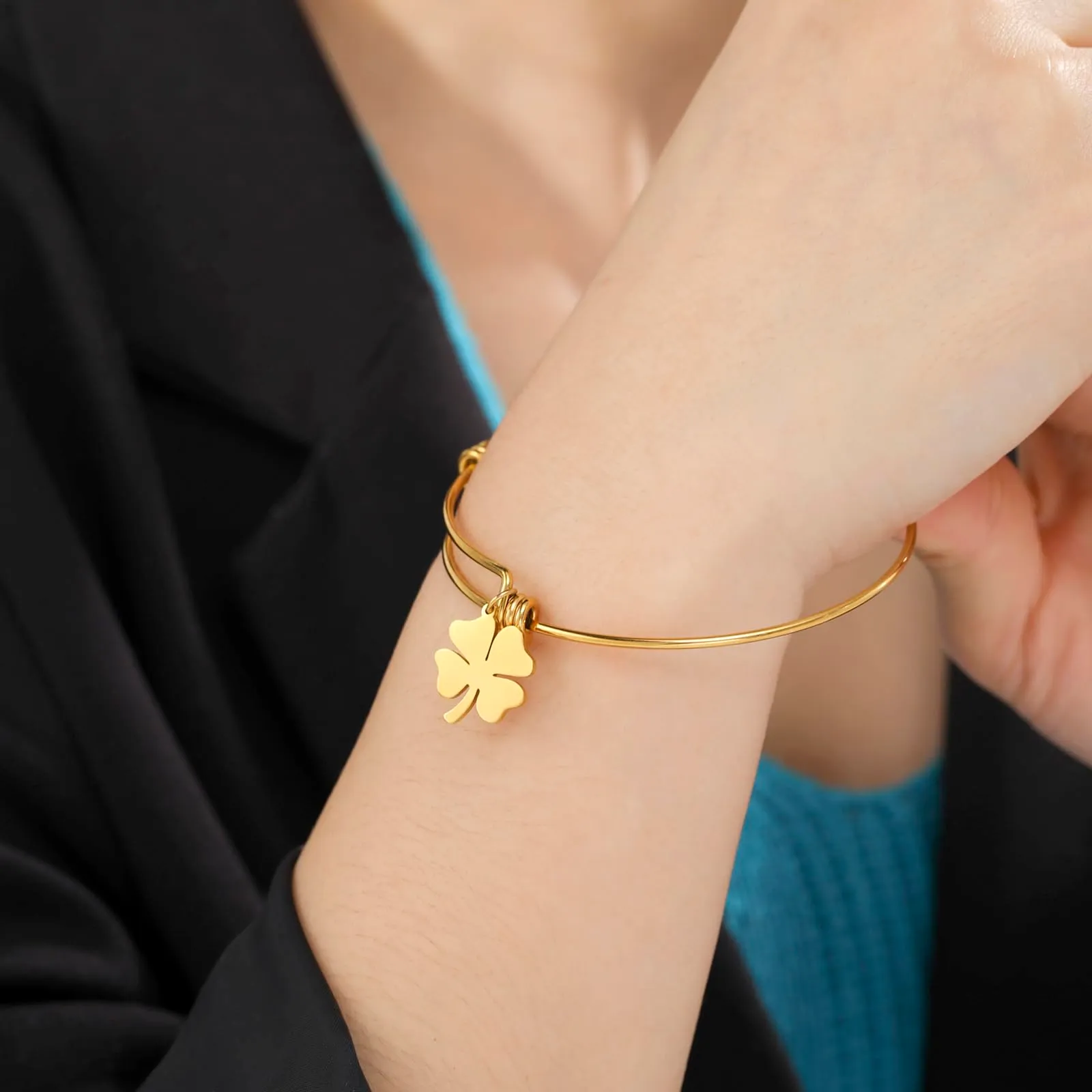 VASSAGO Bracciale da donna con quadrifoglio in acciaio inossidabile, Taglia unica - immagine 3