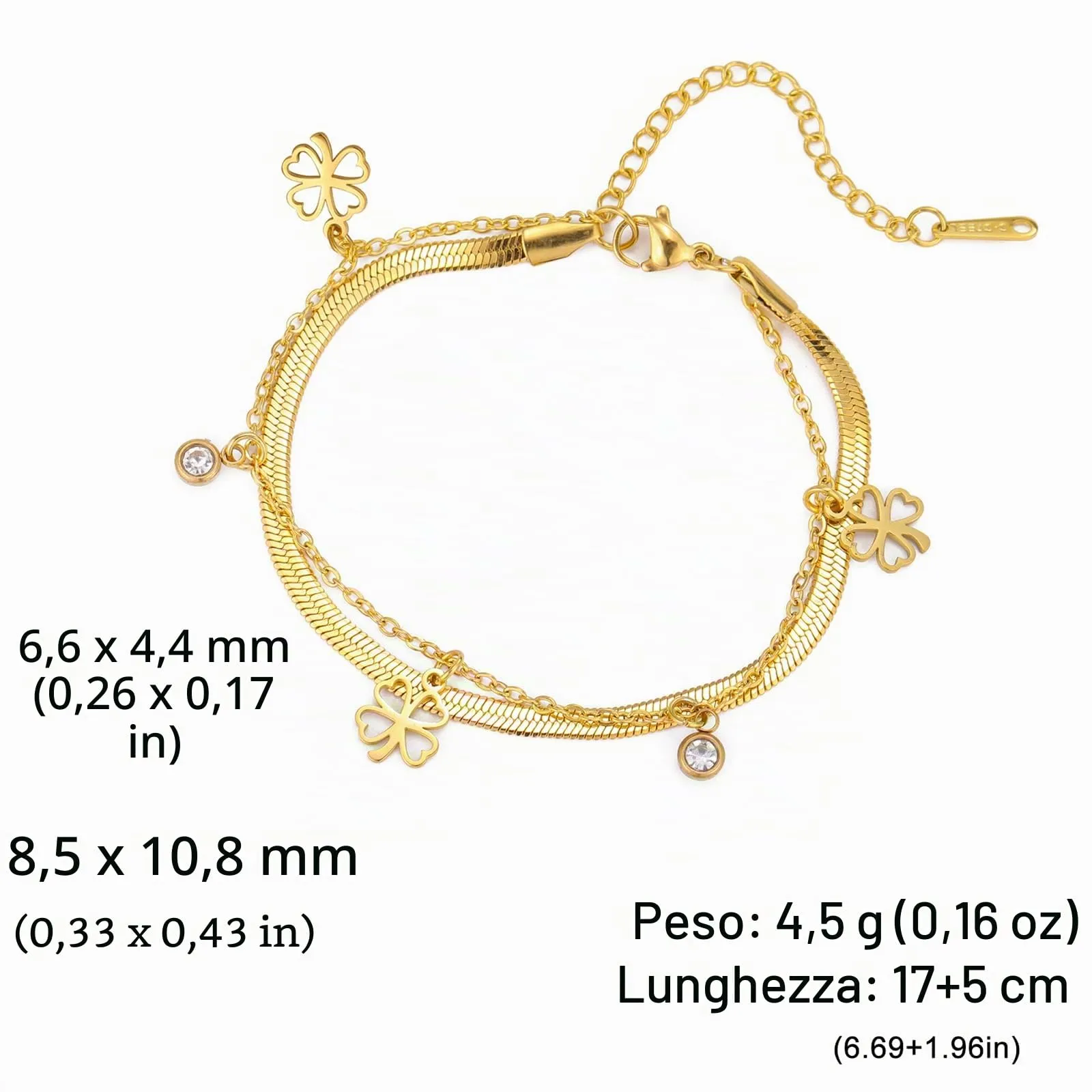 VASSAGO Bracciale da donna con quadrifoglio in acciaio inox, Misura unica - immagine 6