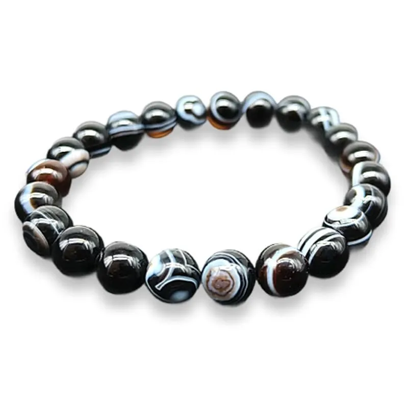 TENET Bracciale in Agata Nera a Bande, 8 mm - immagine 1
