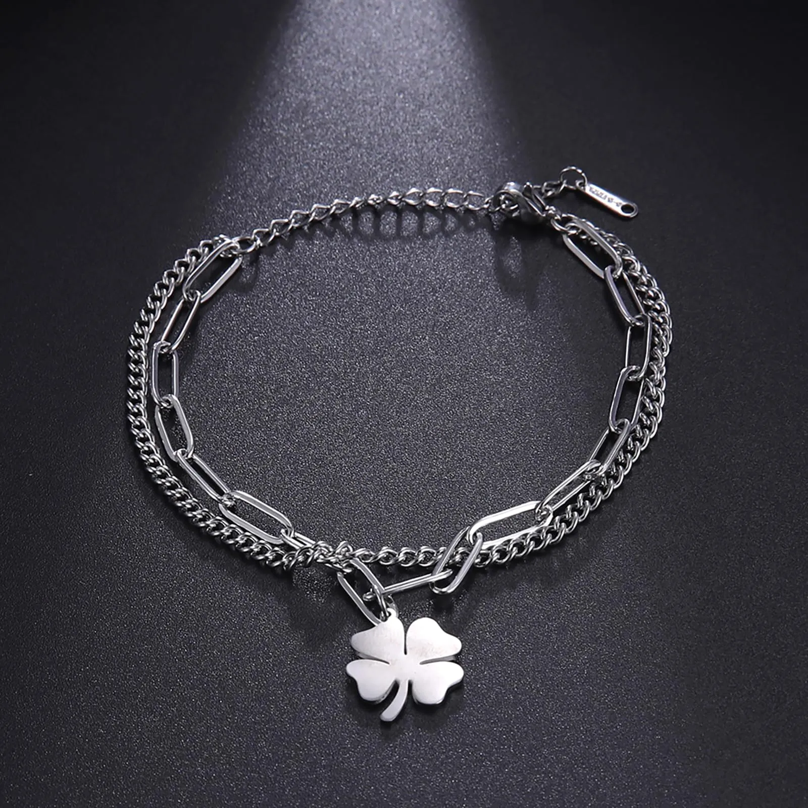 VASSAGO Bracciale da donna con quadrifoglio in acciaio inox, Misura unica - immagine 2