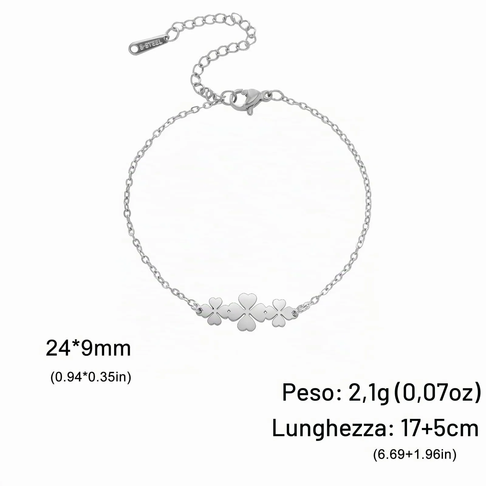 VASSAGO Bracciale da donna con quadrifoglio in acciaio inossidabile, Taglia unica - immagine 6