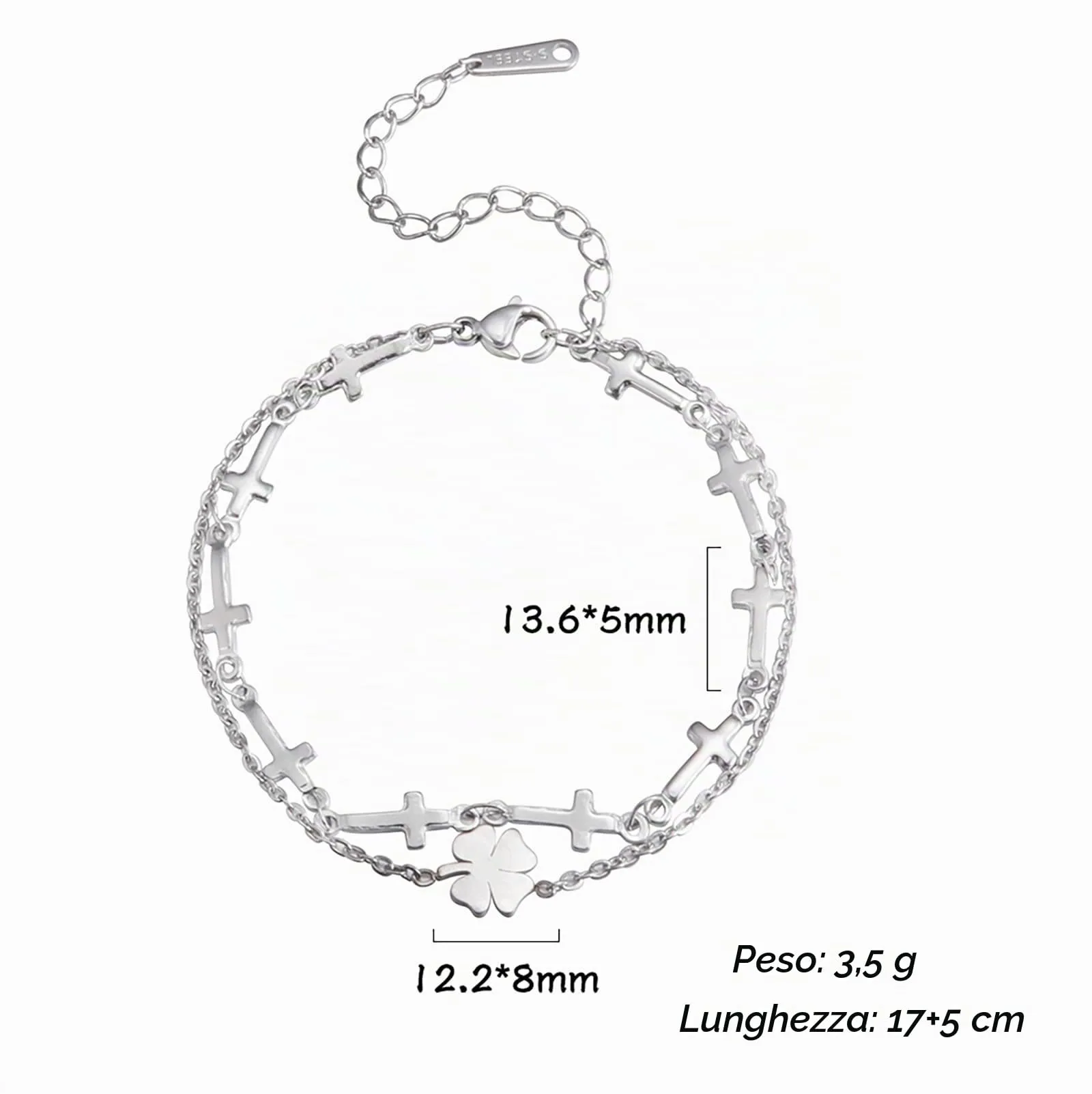 VASSAGO Bracciale da donna con quadrifoglio in acciaio inossidabile, Taglia unica - immagine 6