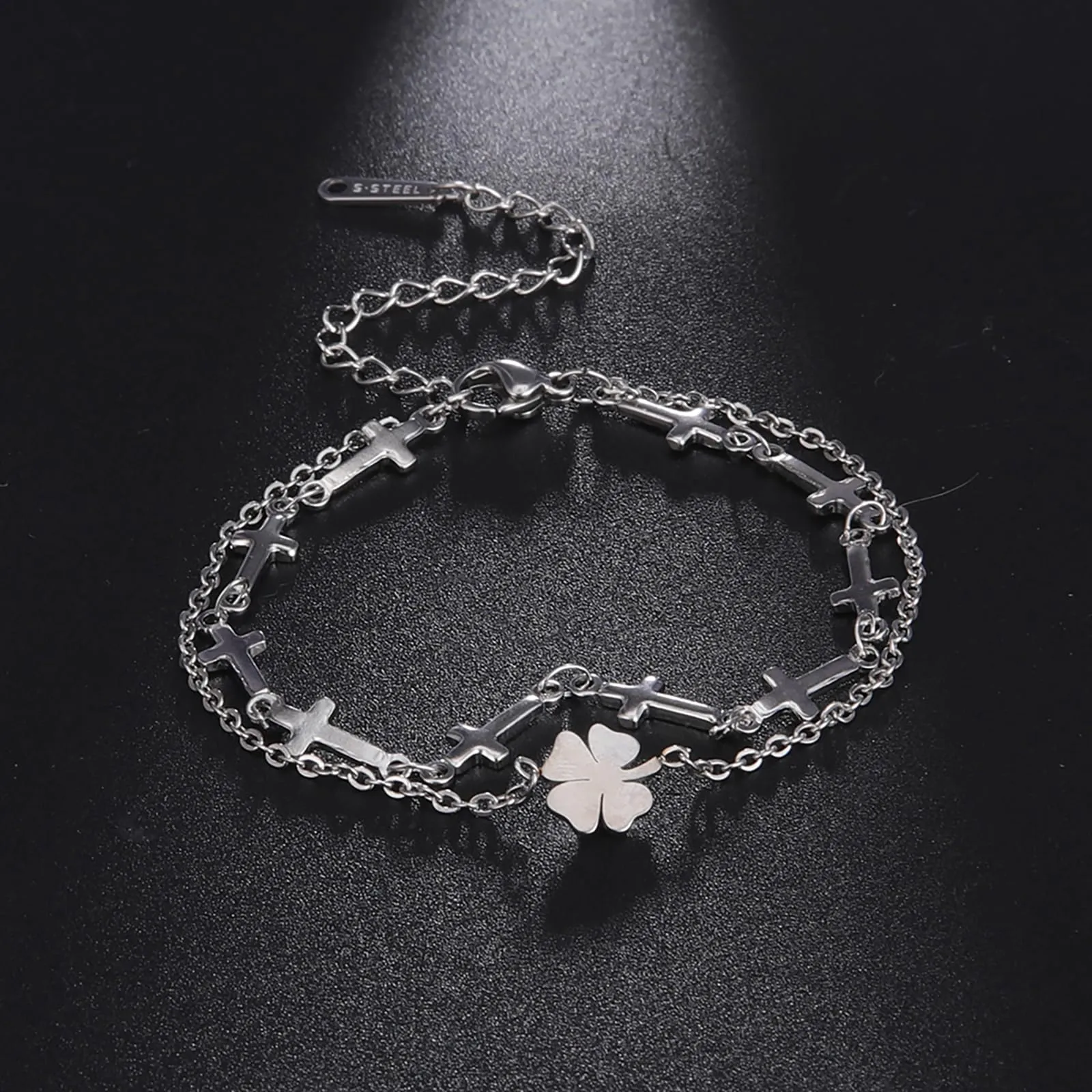 VASSAGO Bracciale da donna con quadrifoglio in acciaio inossidabile, Taglia unica - immagine 8