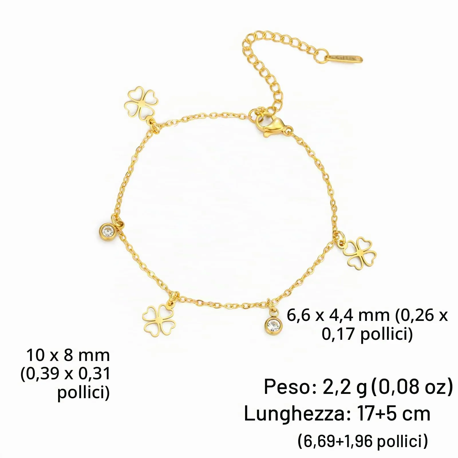 VASSAGO Bracciale con quadrifoglio in acciaio inossidabile da donna, Taglia unica - immagine 6