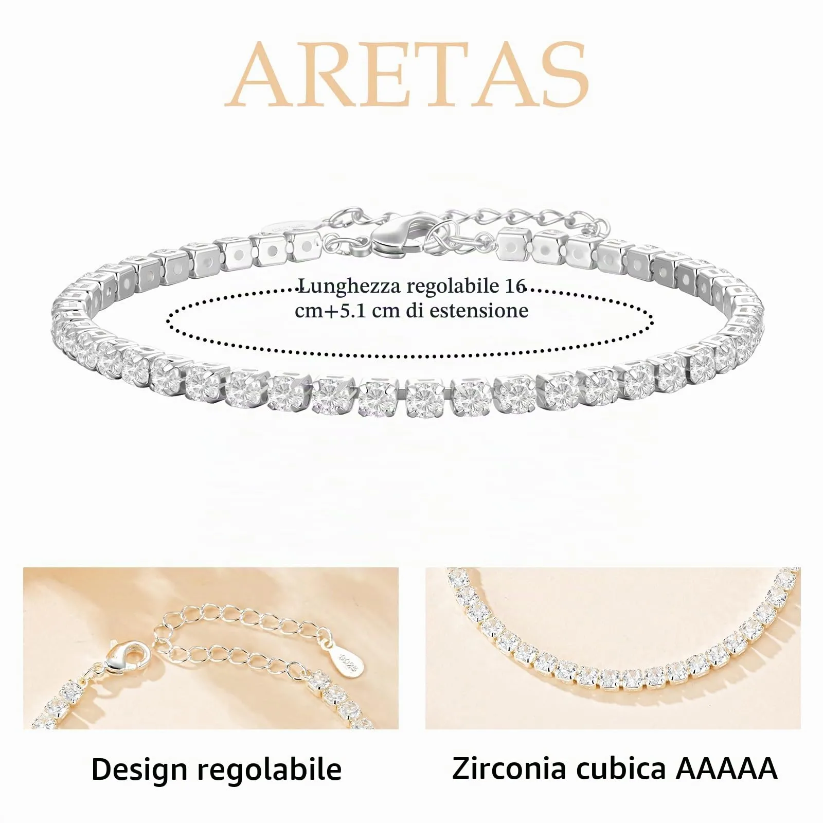 Aretas Bracciale da donna in argento Sterling 925, regolabile, Rame, Senza Gemstone - immagine 5