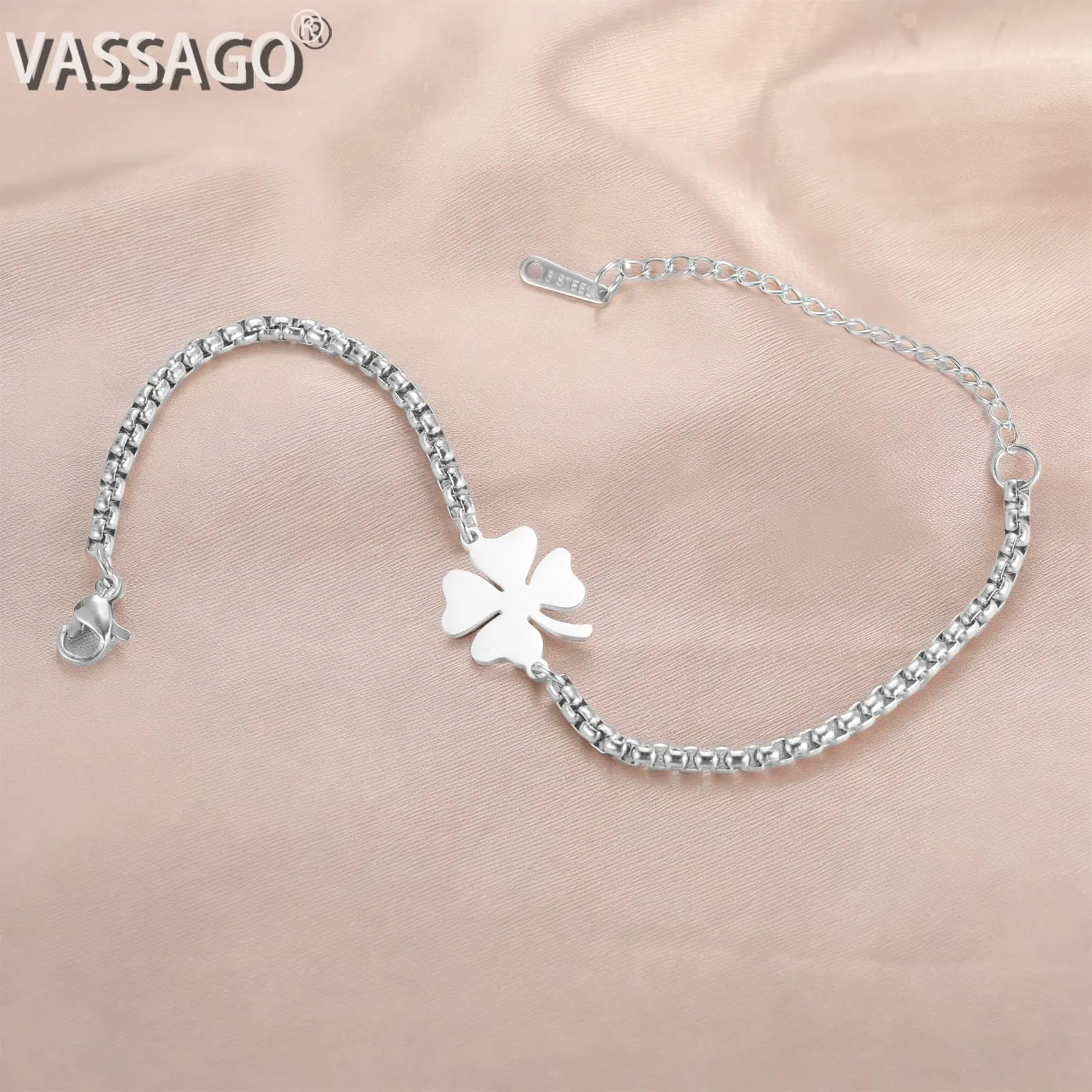 VASSAGO Bracciale da donna con quadrifoglio in acciaio inossidabile, Misura unica - immagine 3