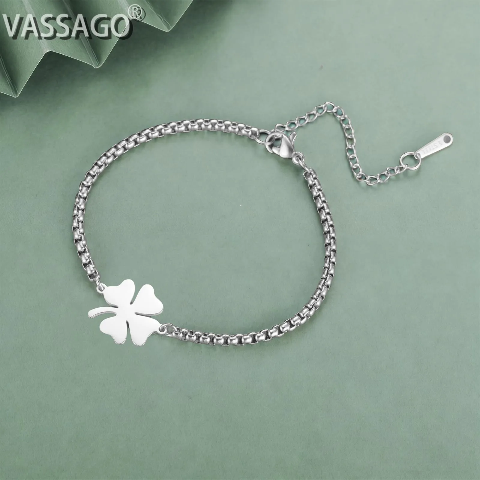 VASSAGO Bracciale da donna con quadrifoglio in acciaio inossidabile, Misura unica - immagine 4