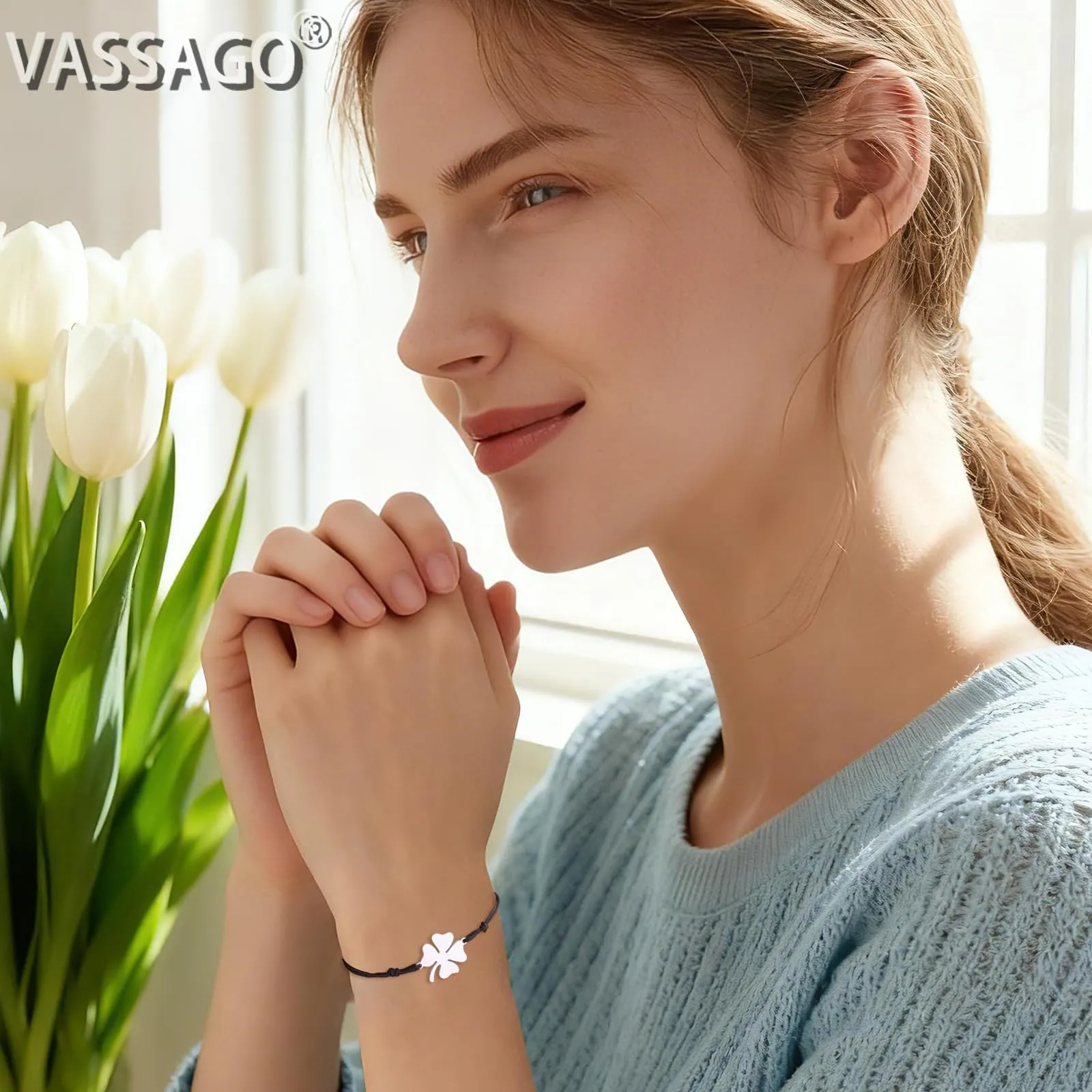 VASSAGO Bracciale da donna con quadrifoglio in acciaio inossidabile, Misura unica - immagine 2