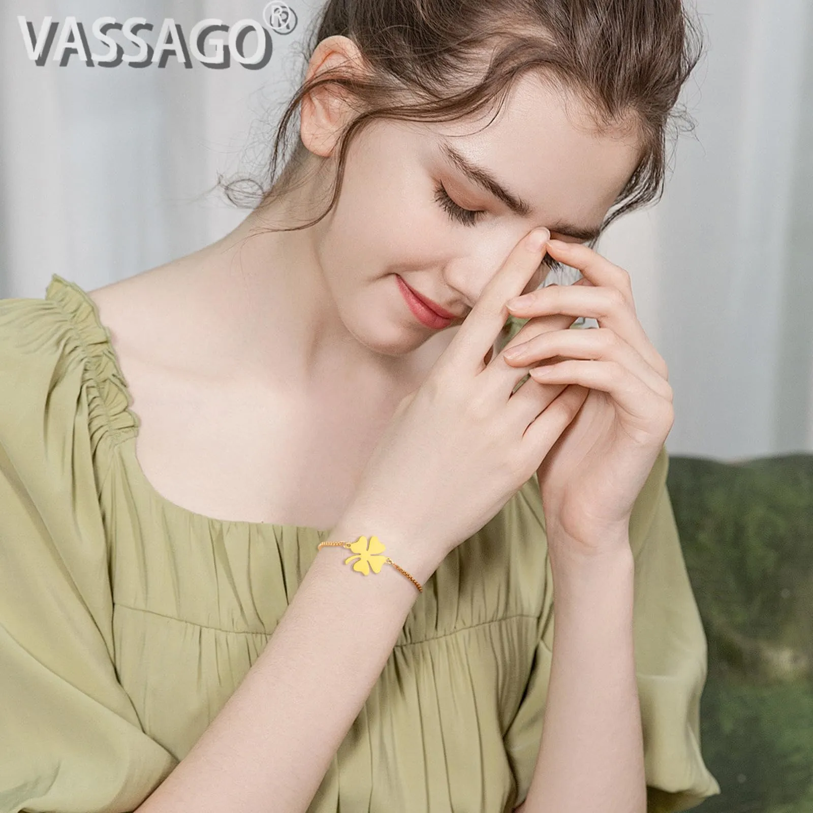 VASSAGO Bracciale da donna con quadrifoglio in acciaio inossidabile, Misura unica - immagine 2