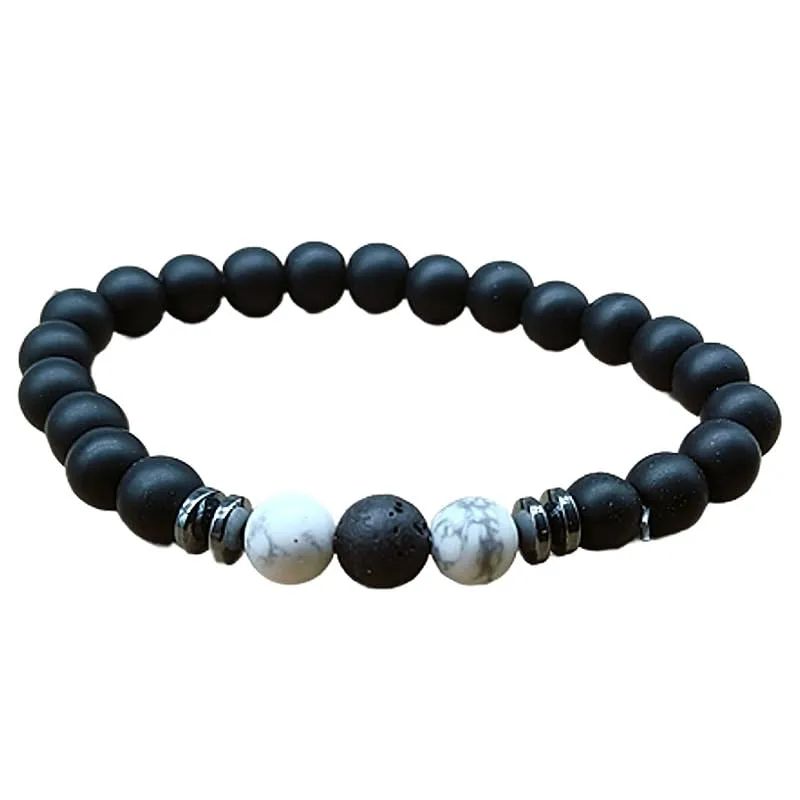 TENET Bracciale a sfere in pietra naturale Ossidiana Dischi Ematite Howlite Lava, 8 mm - immagine 1