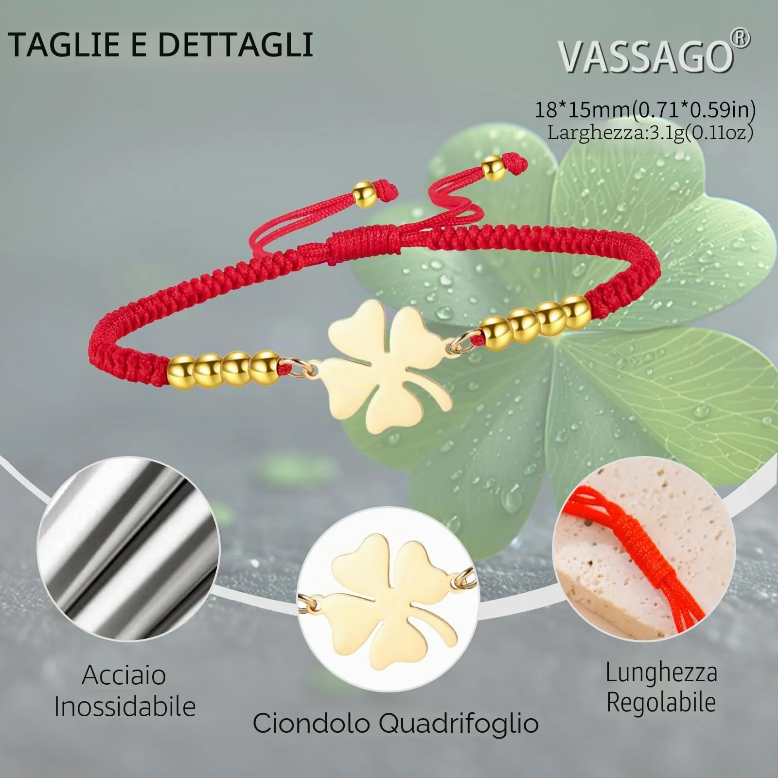 VASSAGO Bracciale da donna con quadrifoglio in acciaio inossidabile, Taglia unica - immagine 4