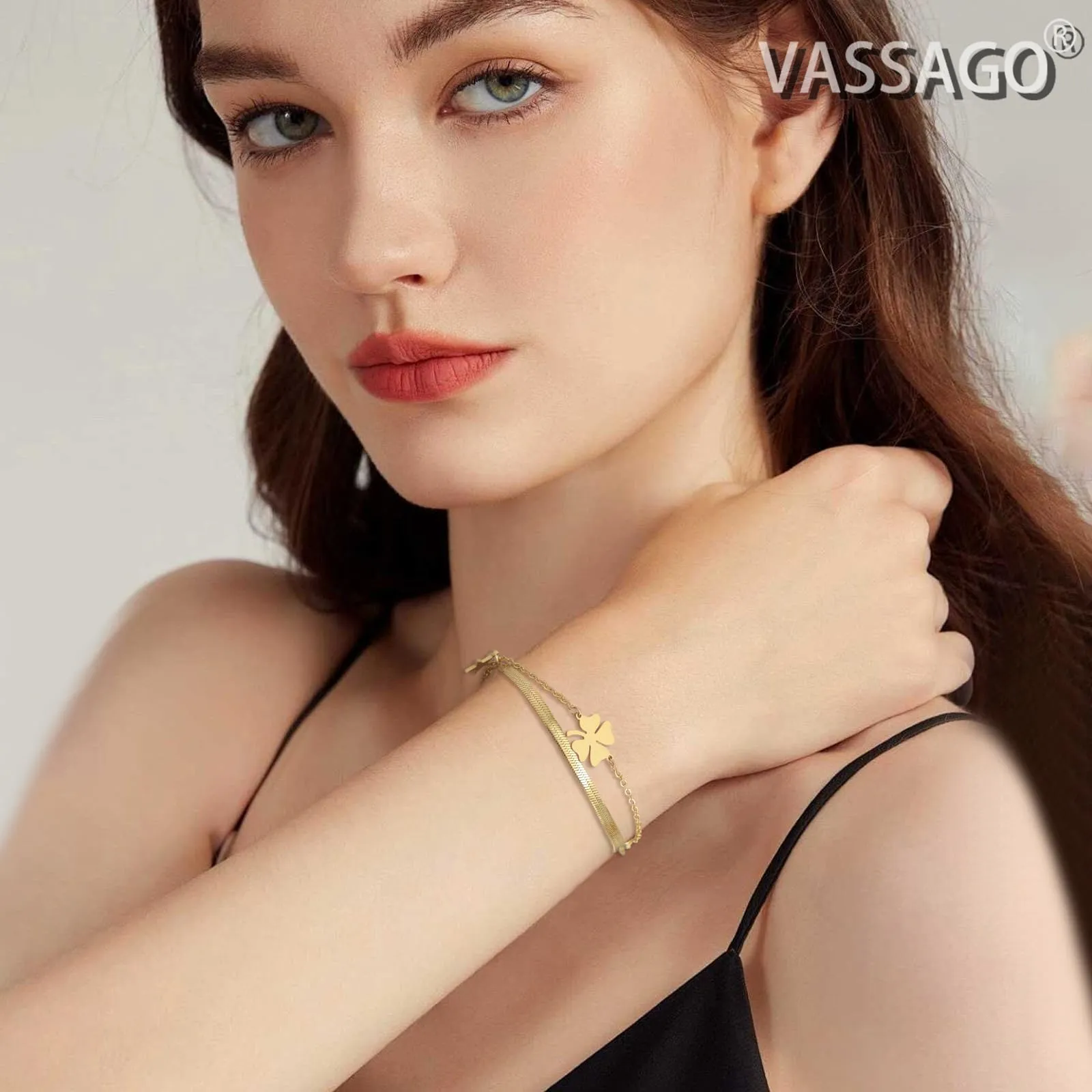VASSAGO Bracciale da donna con quadrifoglio in acciaio inox, Taglia unica - immagine 2
