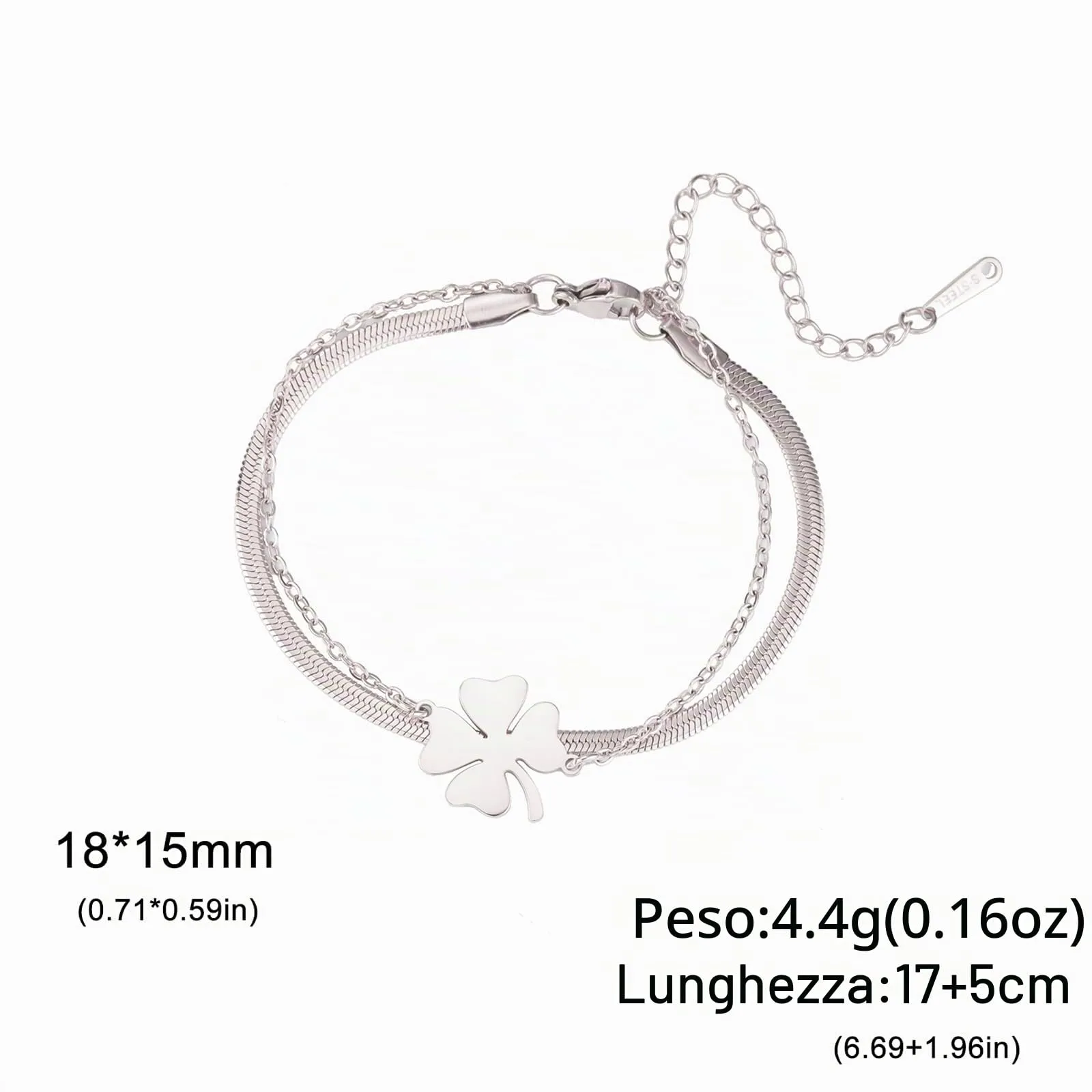 VASSAGO Bracciale da donna con quadrifoglio in acciaio inox, Taglia unica - immagine 6