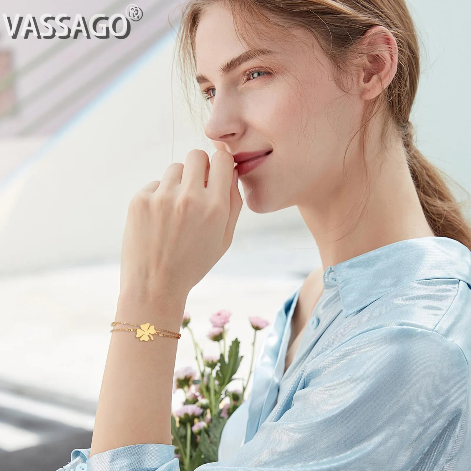 VASSAGO Bracciale da donna con quadrifoglio in acciaio inossidabile, Misura unica - immagine 2